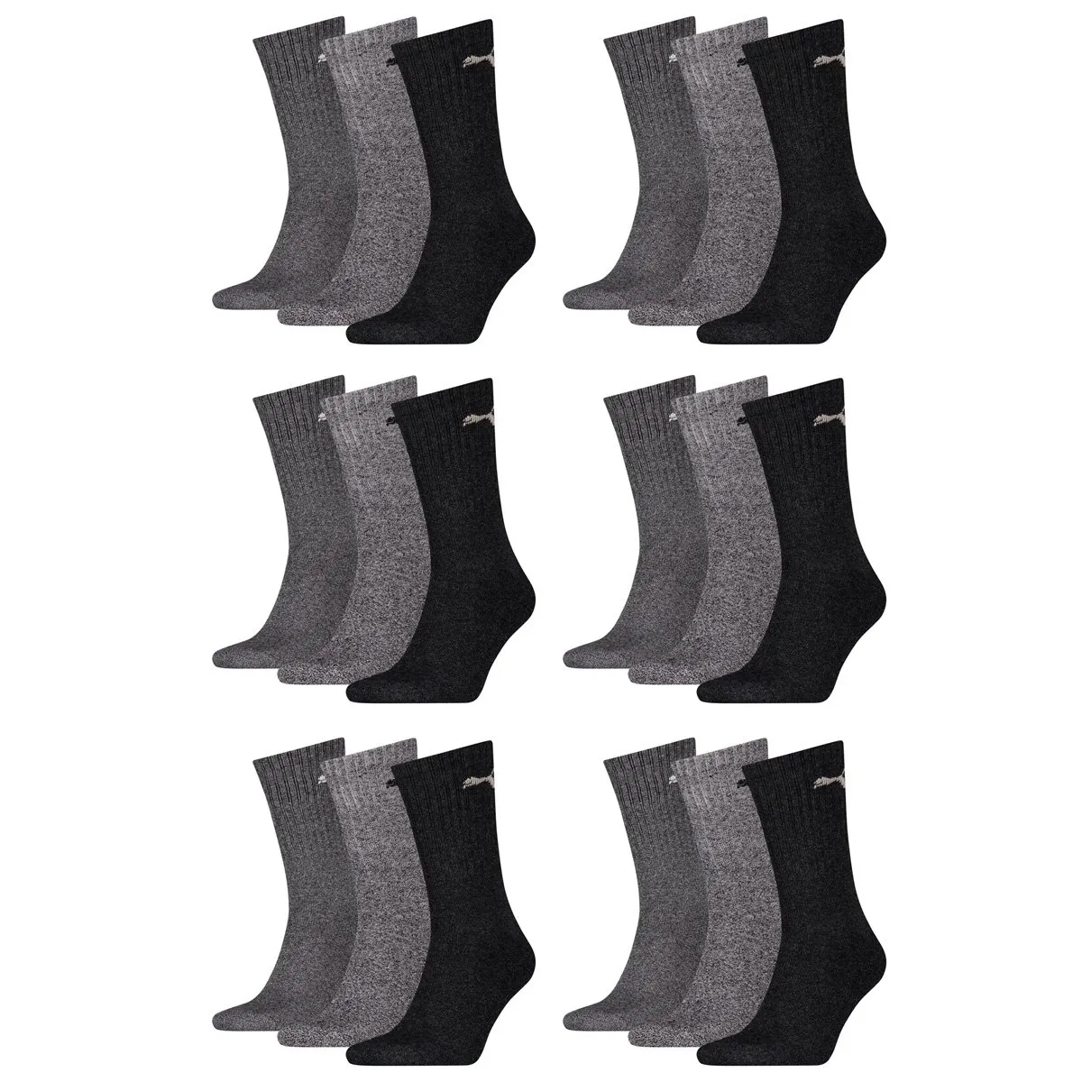 Puma Cush Crew Unisex Sport Socks, 6 Pack, Anthracite/Grey, 39-42 - immagine 1