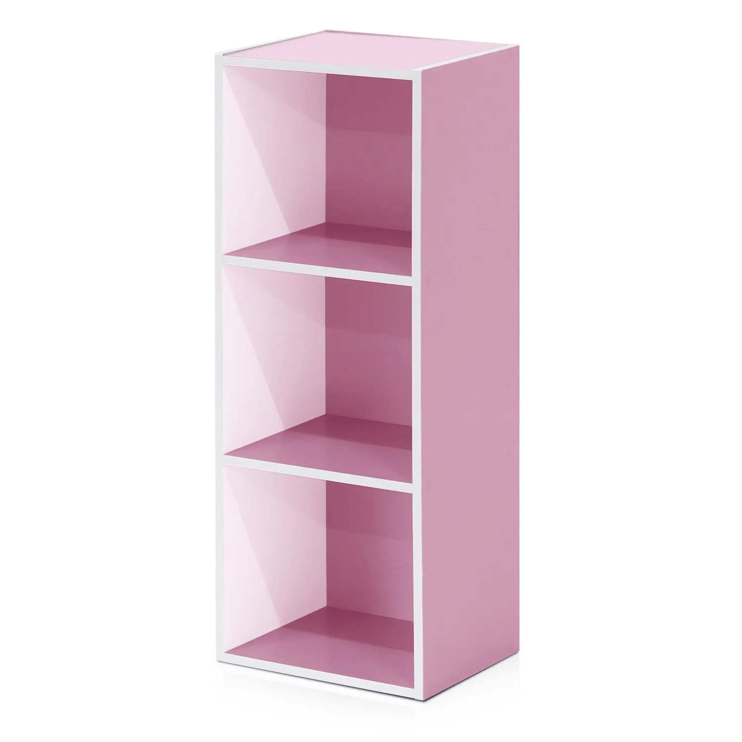 Furinno Luder Libreria a 3 Ripiani, Bianco/Rosa - immagine 1