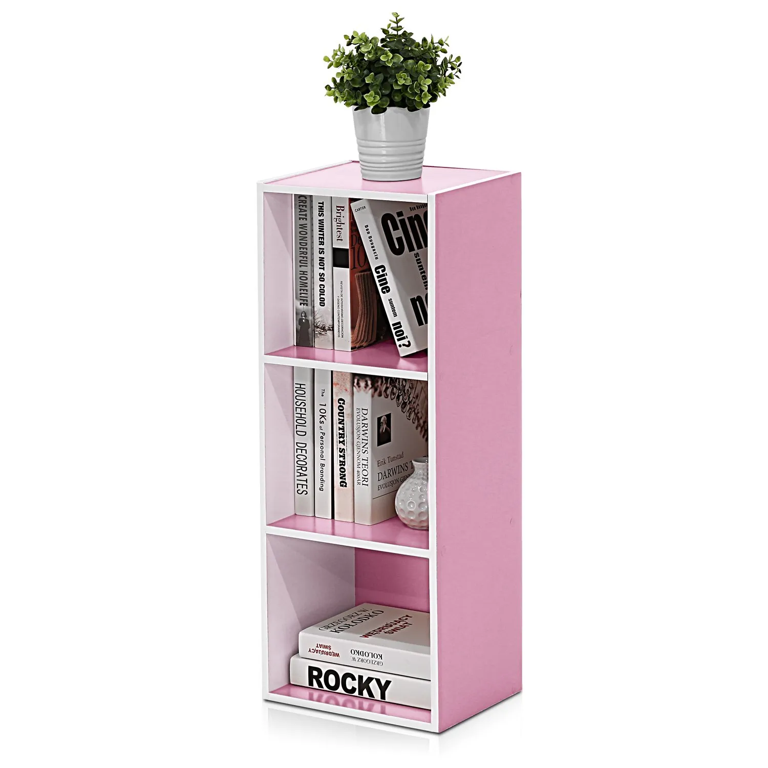 Furinno Luder Libreria a 3 Ripiani, Bianco/Rosa - immagine 6