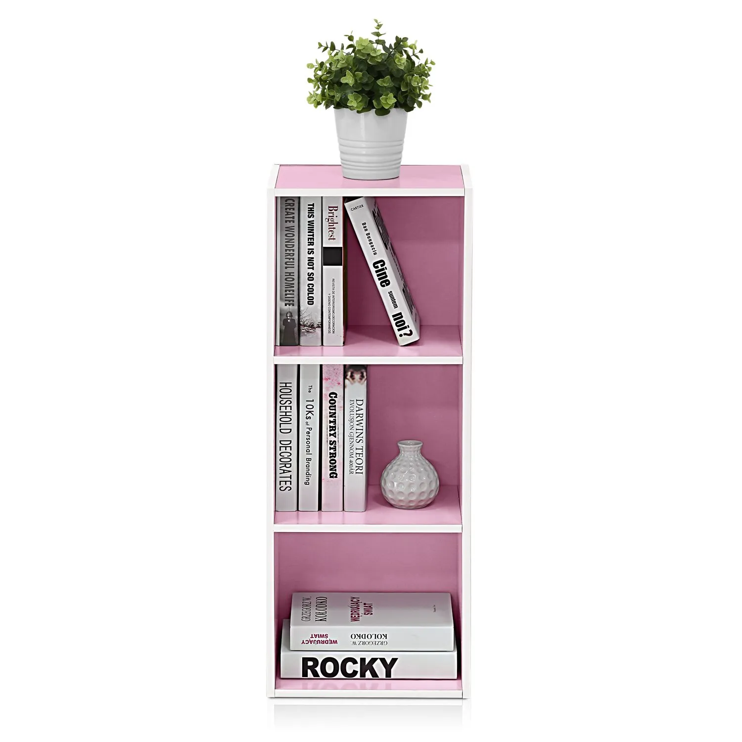 Furinno Luder Libreria a 3 Ripiani, Bianco/Rosa - immagine 7