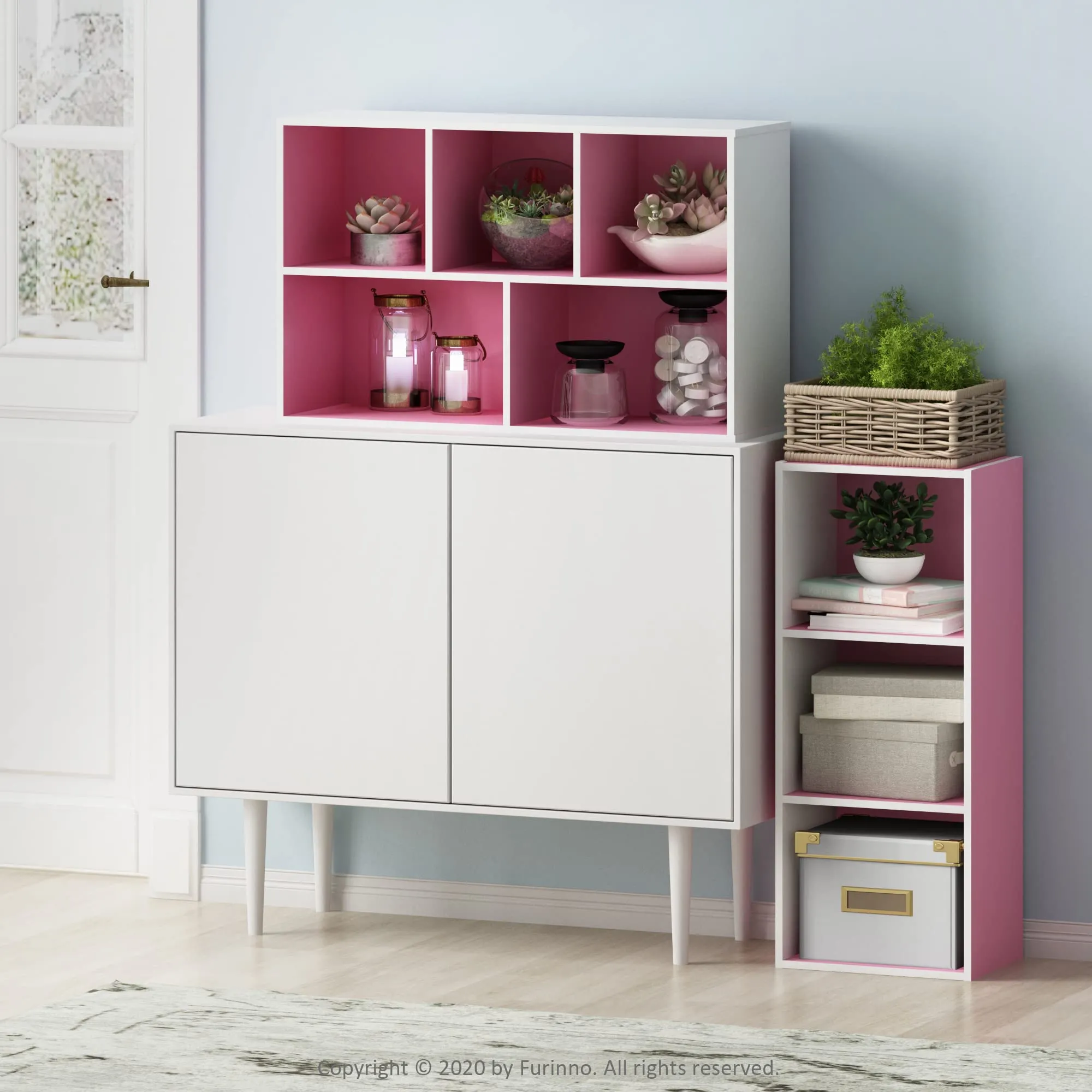 Furinno Luder Scaffale Aperto Reversibile a 5 Cubi, Bianco/Rosa - immagine 2