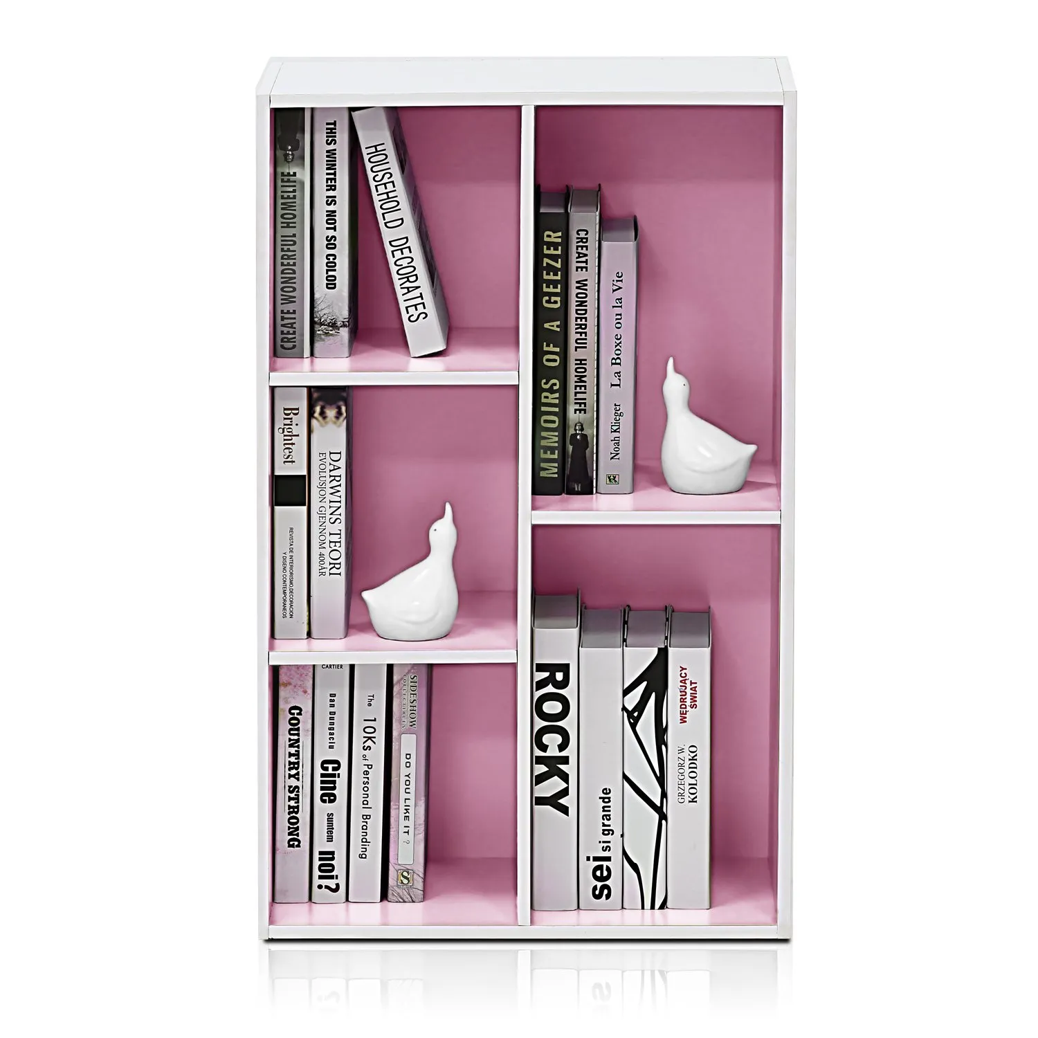 Furinno Luder Scaffale Aperto Reversibile a 5 Cubi, Bianco/Rosa - immagine 6