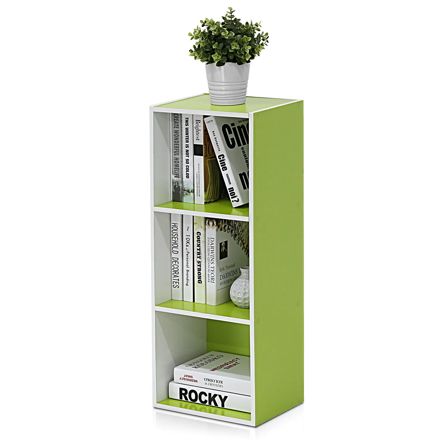 Furinno Luder Libreria a 3 ripiani, Bianco/Verde - immagine 1