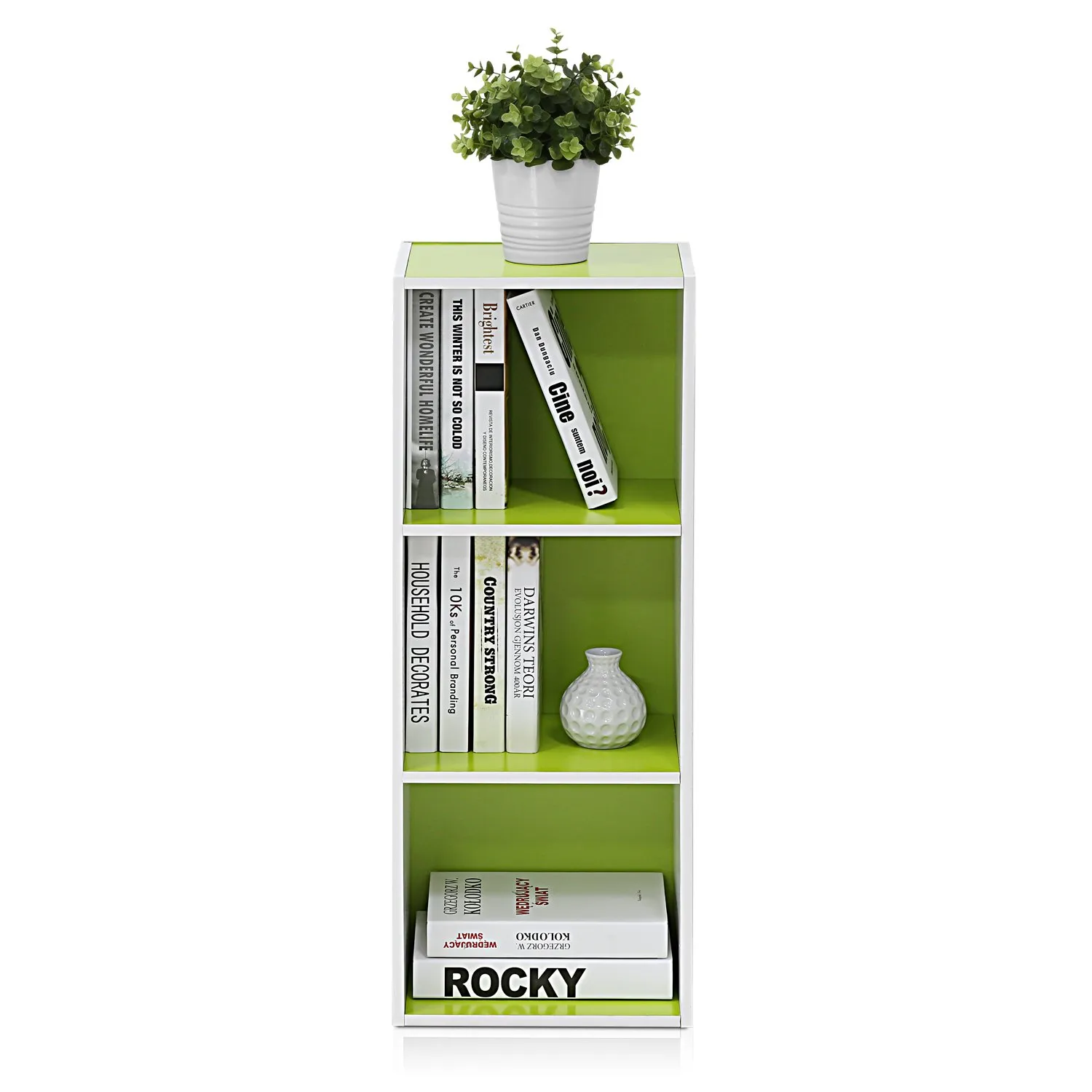 Furinno Luder Libreria a 3 ripiani, Bianco/Verde - immagine 6