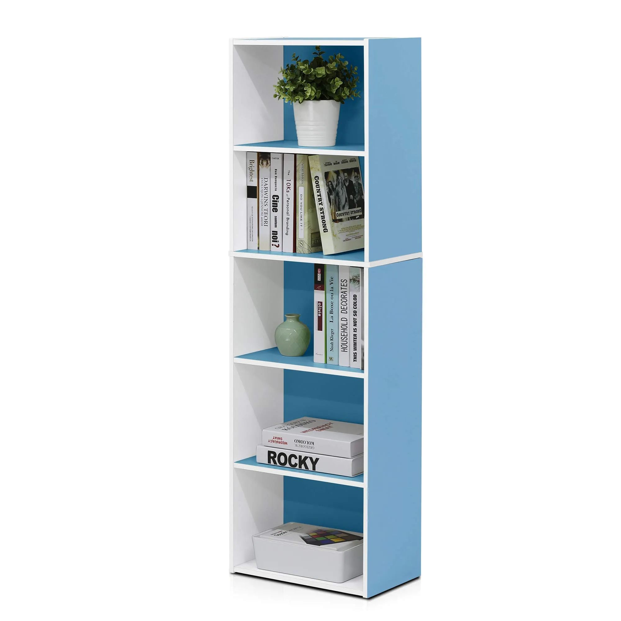 Furinno Luder Libreria a ripiani a 5 livelli, Bianco/Azzurro - immagine 1
