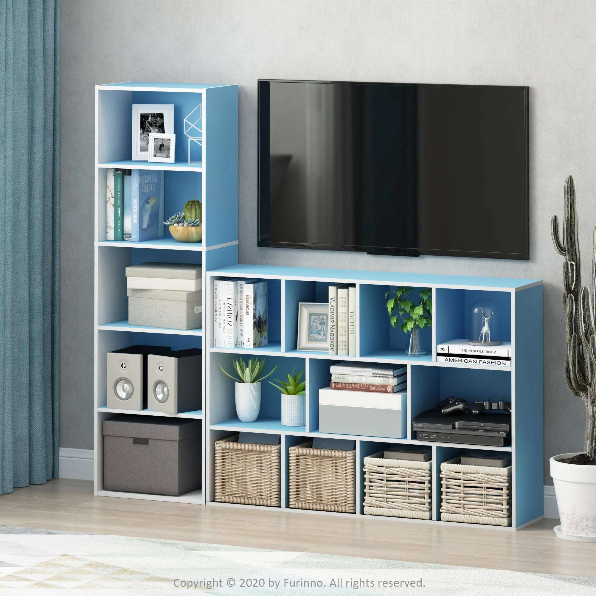 Furinno Luder Libreria a ripiani a 5 livelli, Bianco/Azzurro - immagine 2