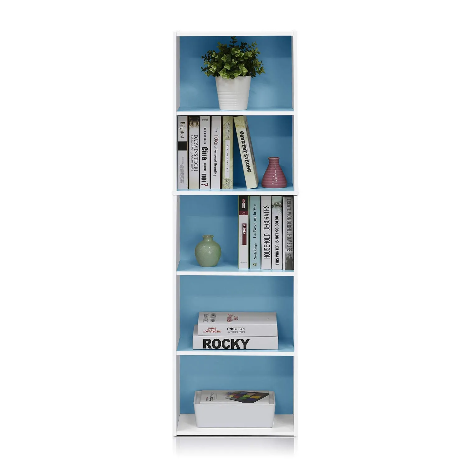 Furinno Luder Libreria a ripiani a 5 livelli, Bianco/Azzurro - immagine 5