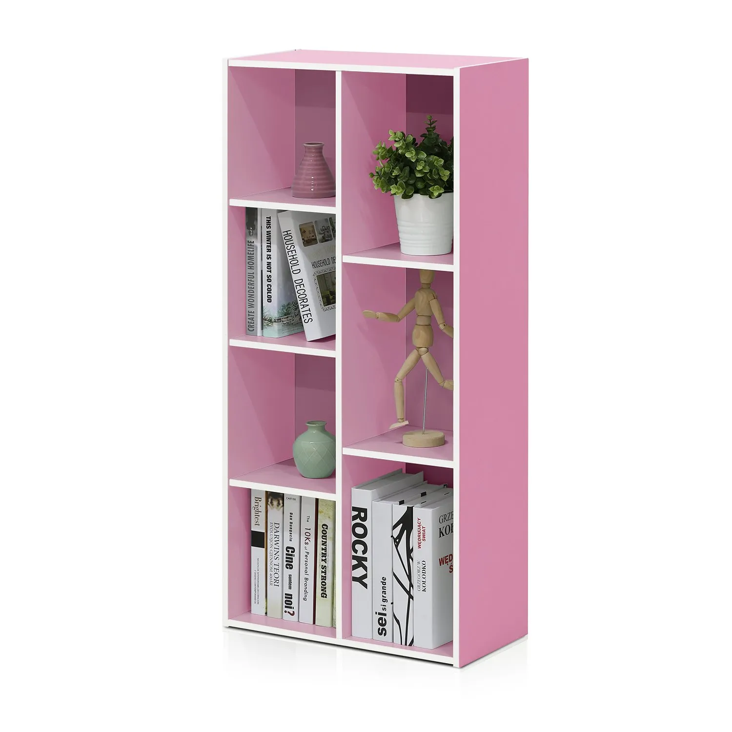 Furinno Luder Scaffale Aperto Reversibile a 7 Cubi, Bianco/Rosa - immagine 1