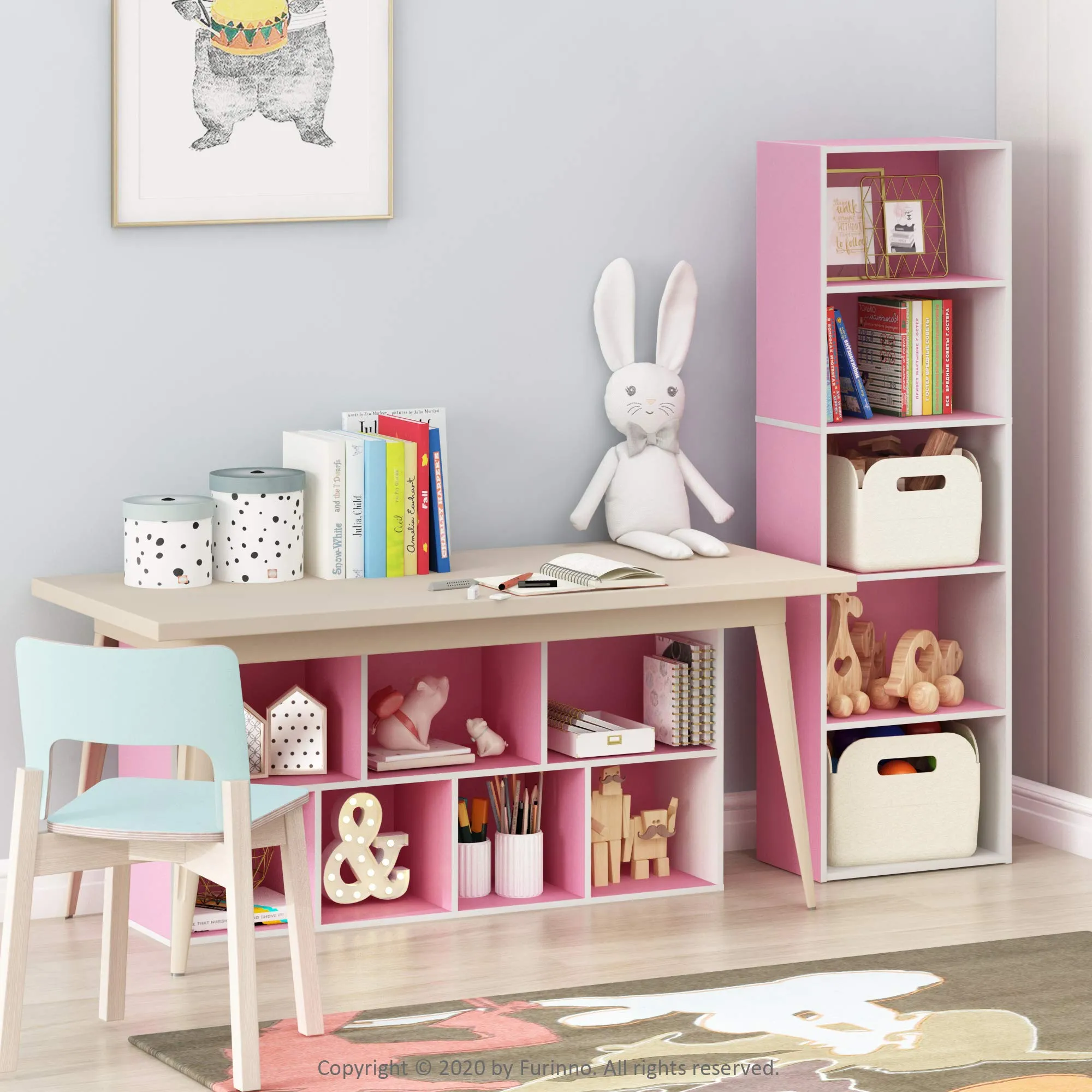 Furinno Luder Scaffale Aperto Reversibile a 7 Cubi, Bianco/Rosa - immagine 5