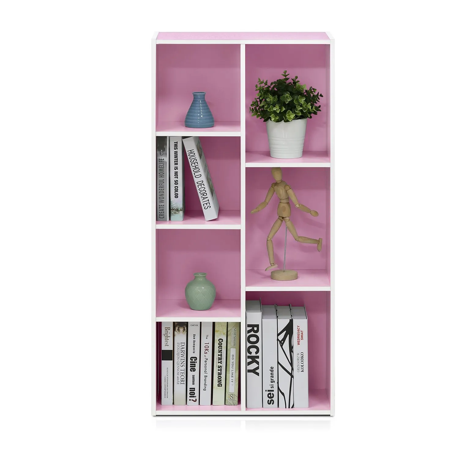 Furinno Luder Scaffale Aperto Reversibile a 7 Cubi, Bianco/Rosa - immagine 6