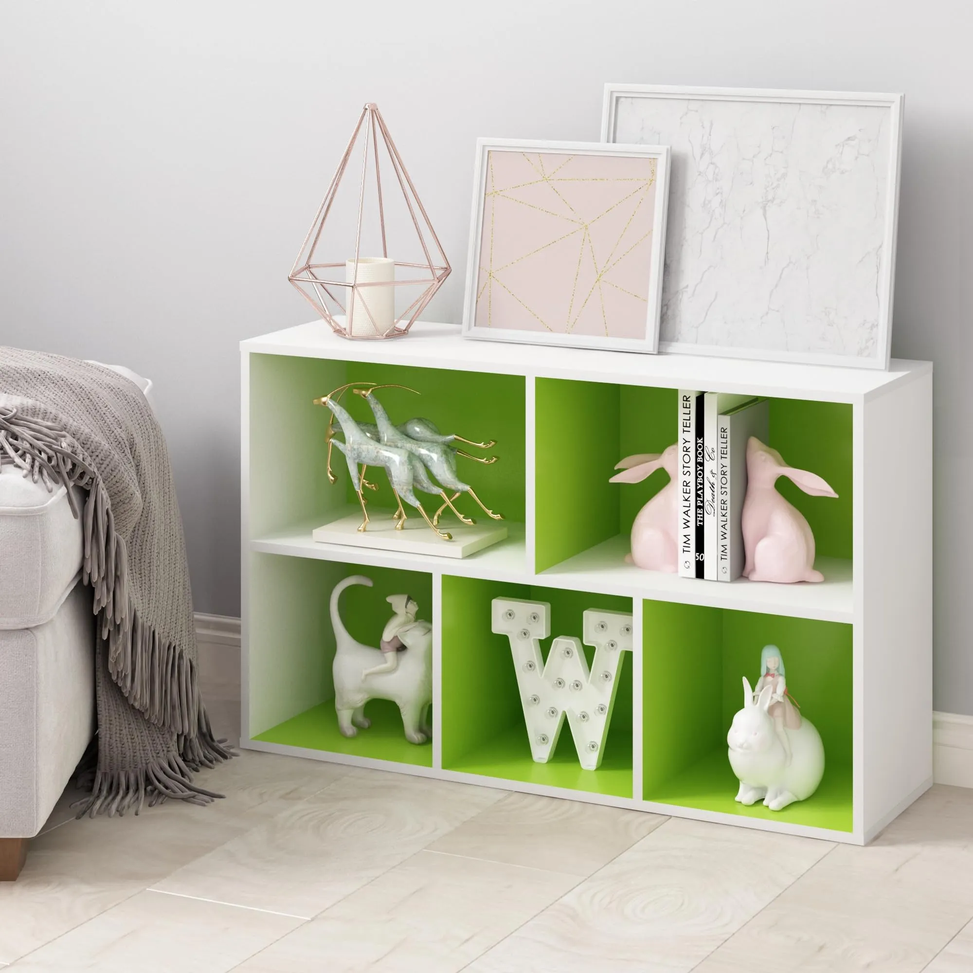 Furinno Luder Scaffale Aperto Reversibile a 5 Cubi, Bianco/Verde - immagine 2
