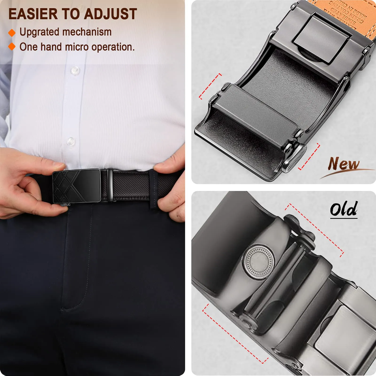 BULLIANT Cintura in Pelle Uomo con Fibbia Automatica a Cricchetto 35mm, Nero, 130cm - immagine 5