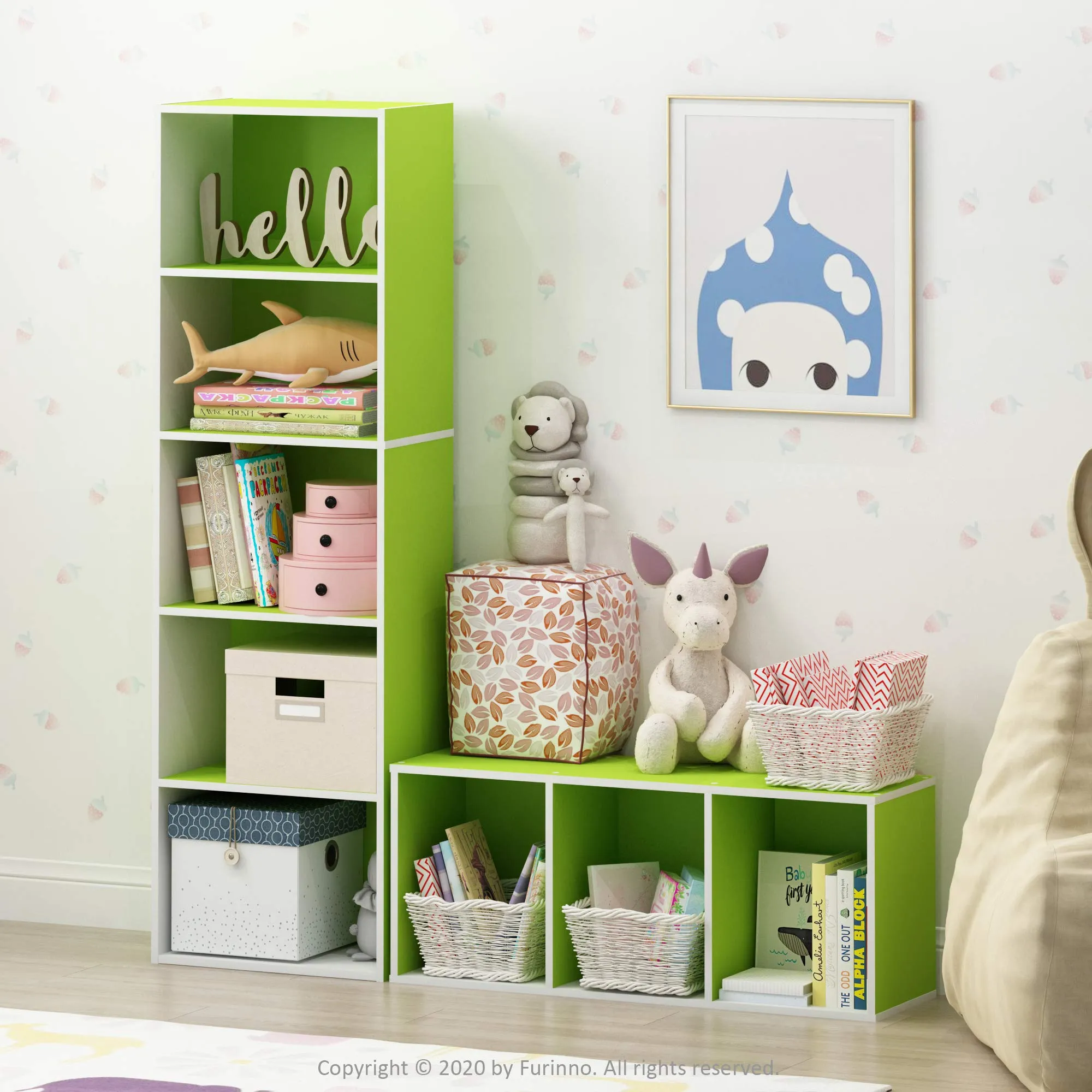 Furinno Luder Libreria a 5 livelli, Bianco/Verde - immagine 2
