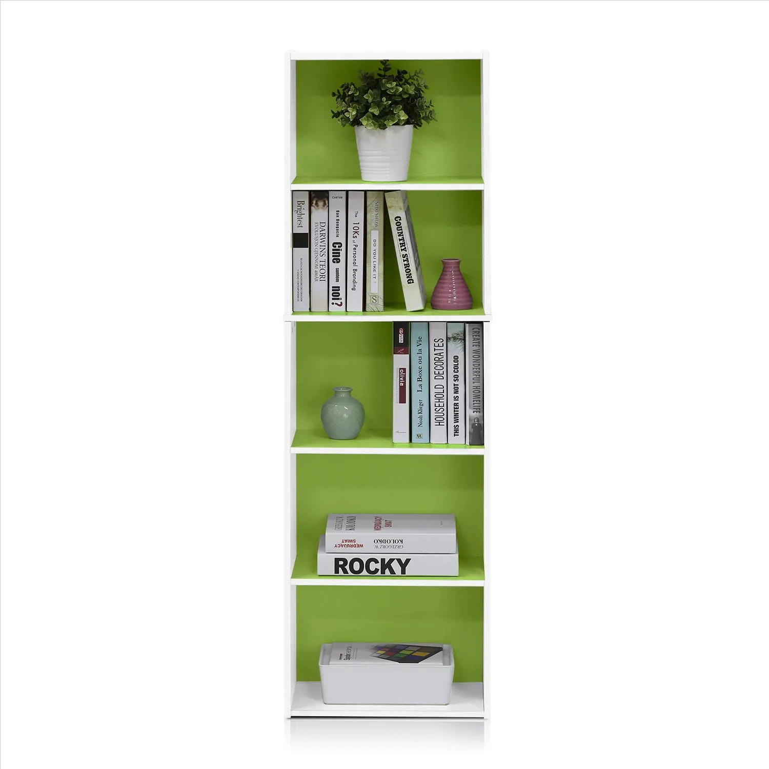 Furinno Luder Libreria a 5 livelli, Bianco/Verde - immagine 5
