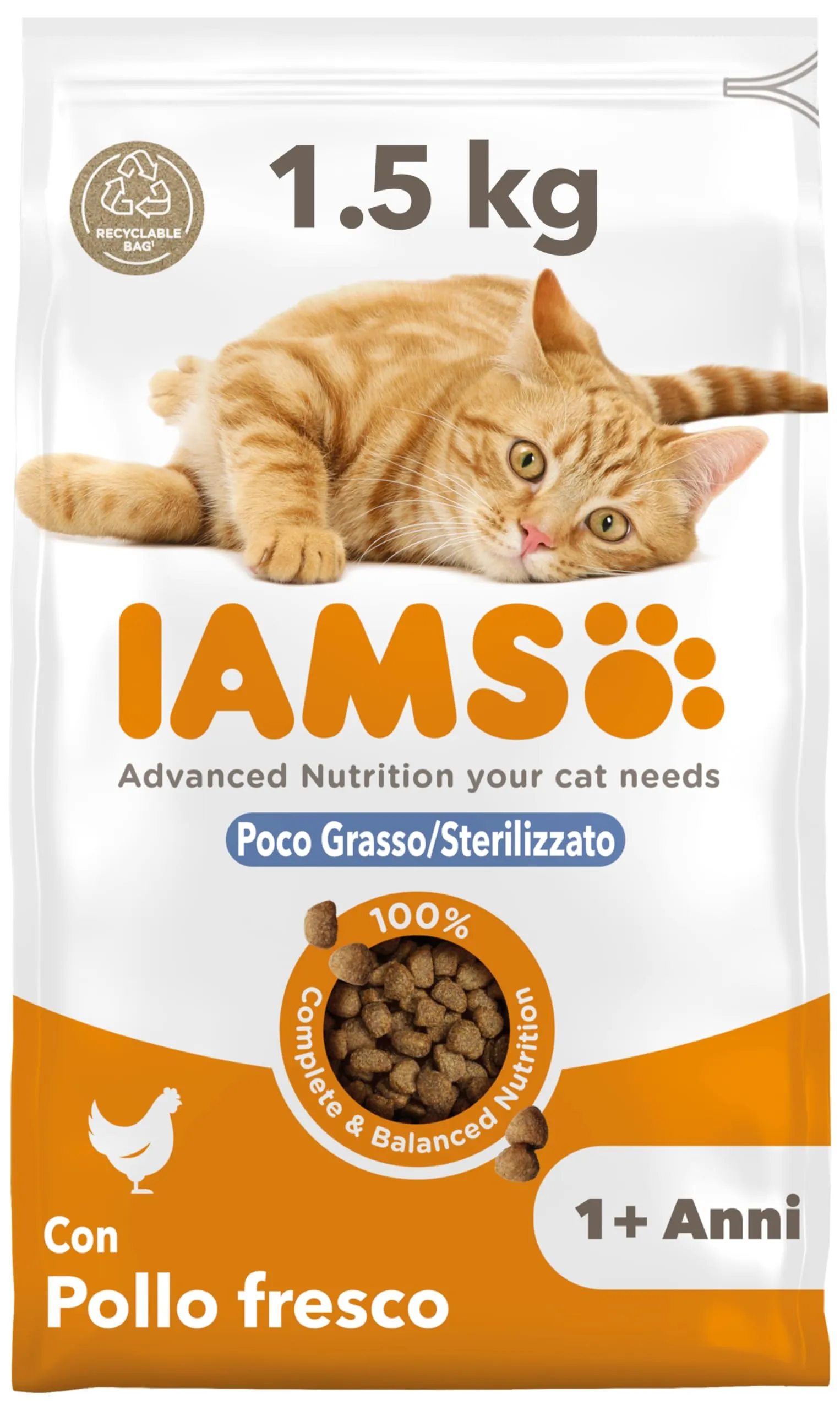 IAMS Poco grasso/Sterilizzato Cibo secco per gatti adulti, 1,5 kg - immagine 1