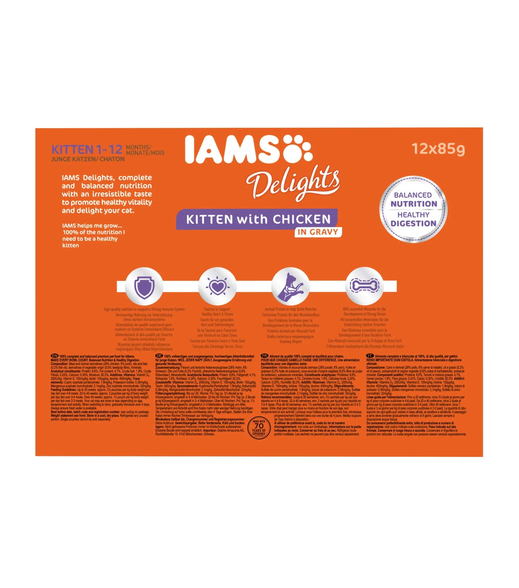 IAMS Delights Alimento Umido in Gelatina per Gattini con Pollo, 12x85g - immagine 3