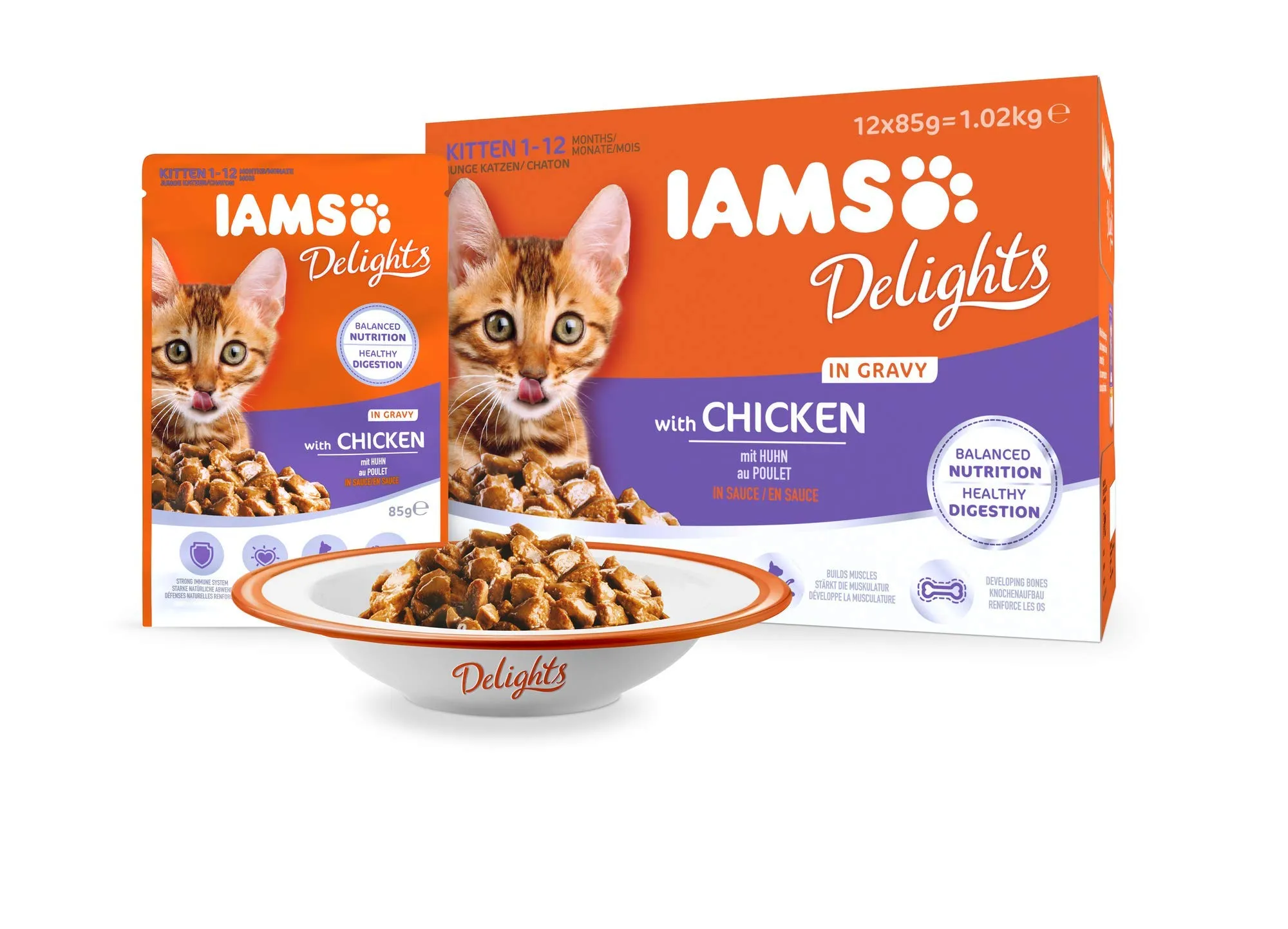 IAMS Delights Alimento Umido in Gelatina per Gattini con Pollo, 12x85g - immagine 4