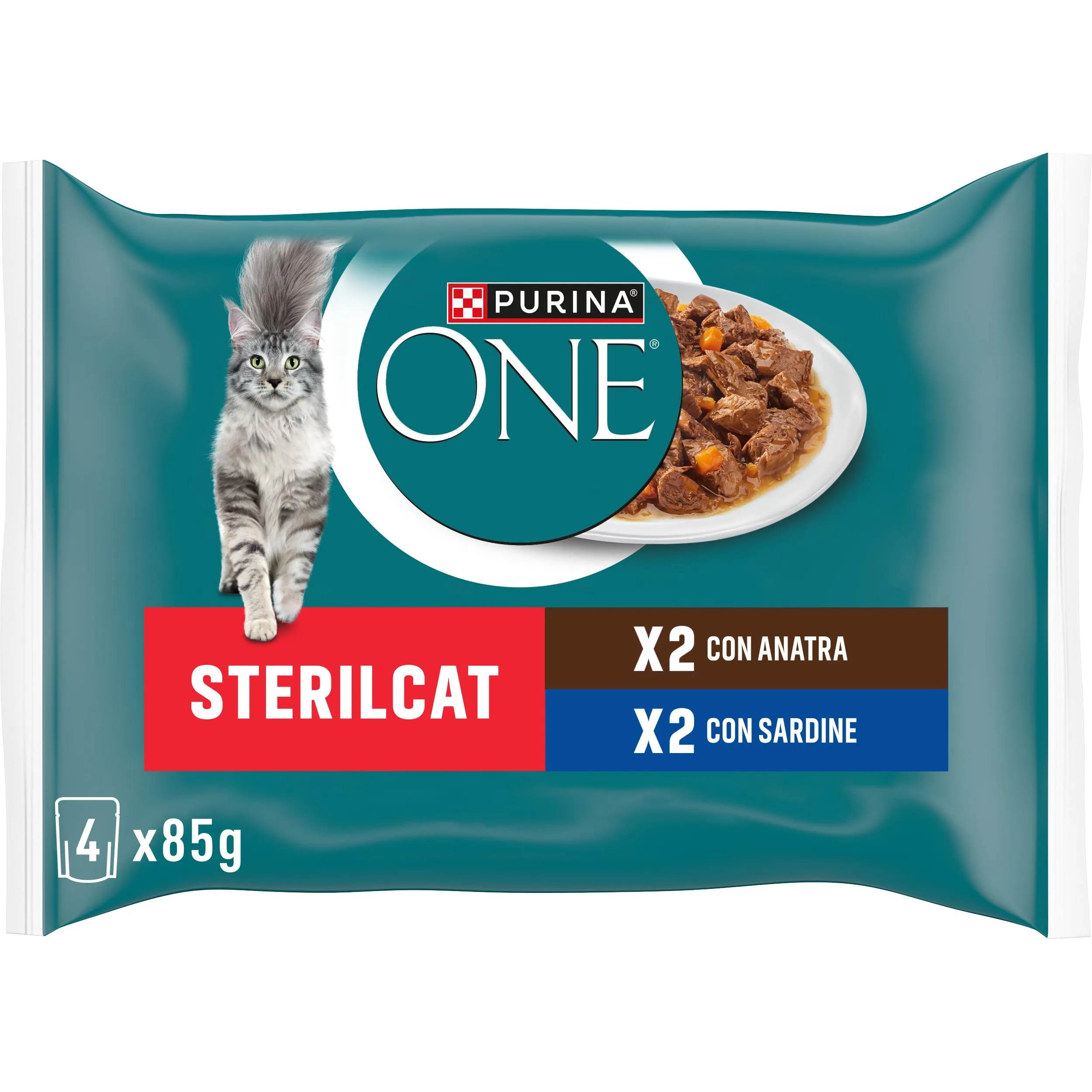 Purina ONE Sterilcat Filettini in Salsa per Gatti Sterilizzati Anatra e Sardine, 48 buste da 85g - immagine 2