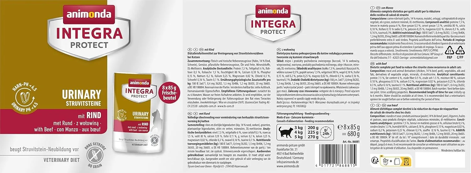 Animonda Integra Protect Urinary Struvite per Gatti Adulti con Manzo (8x85g) - immagine 4