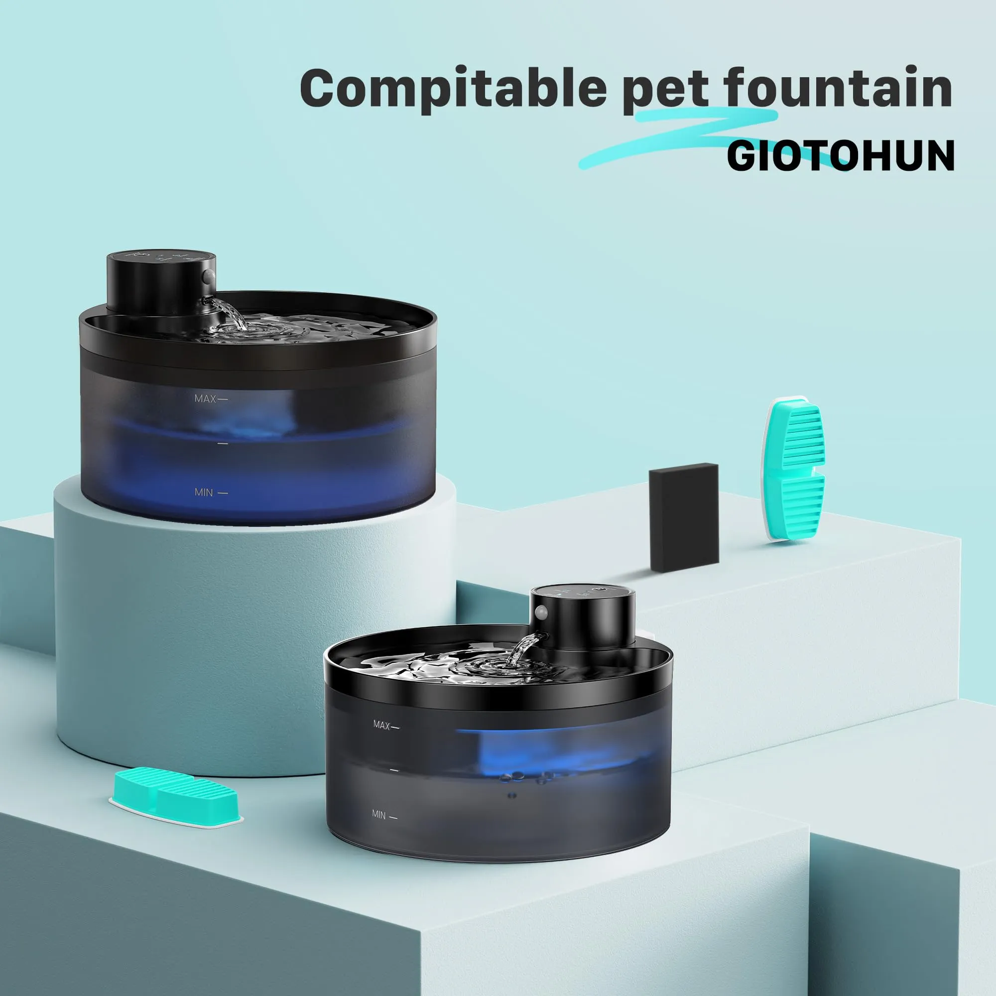 GIOTOHUN Filtri per Fontanella per Gatti - 6 Filtri a Carbone e 6 Filtri in Schiuma (B0CPHQ12FV) - immagine 2
