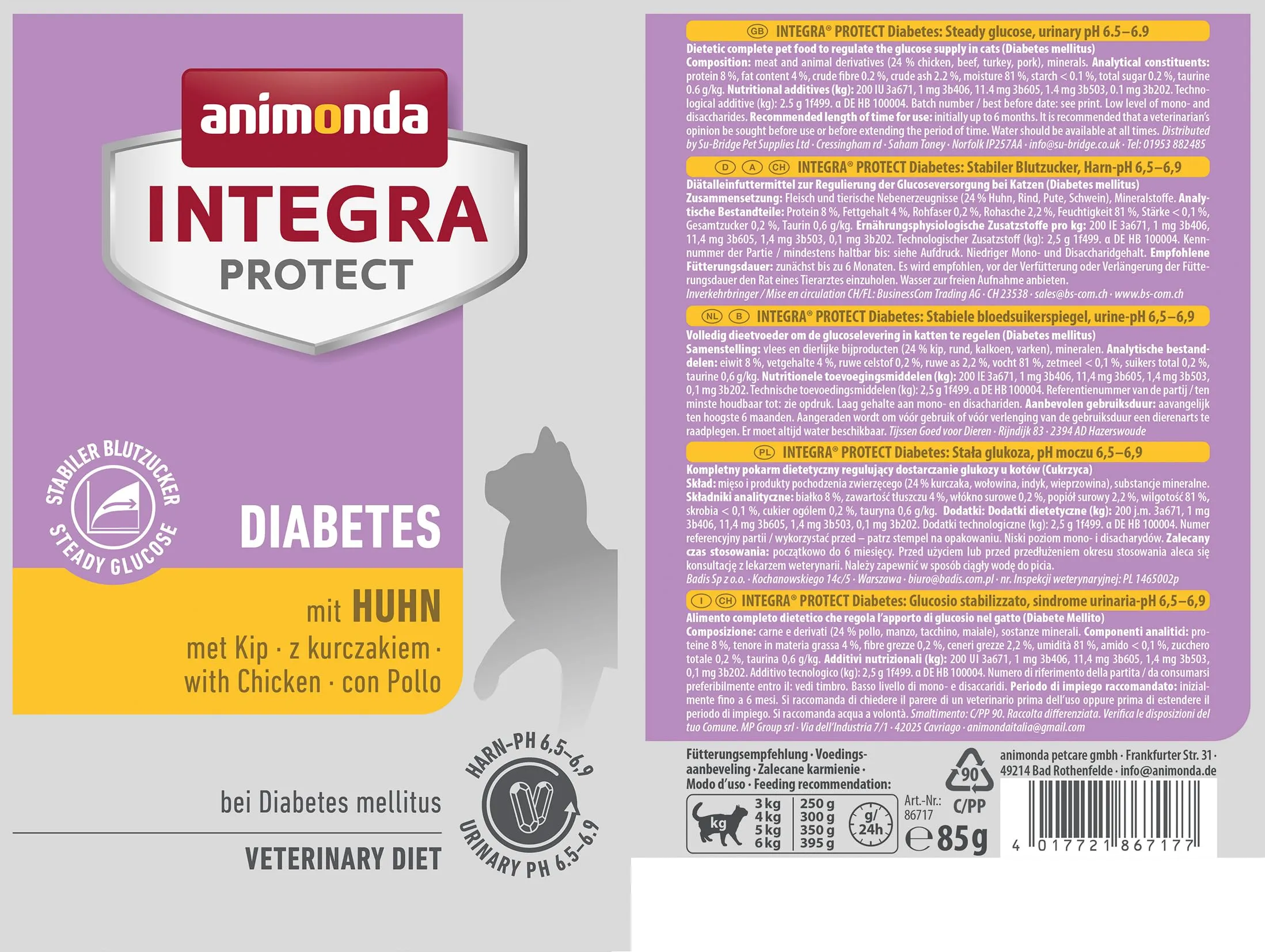 Animonda Integra Protect Cibo Umido per Gatti Diabete con Pollo (24 x 85 g) - immagine 2