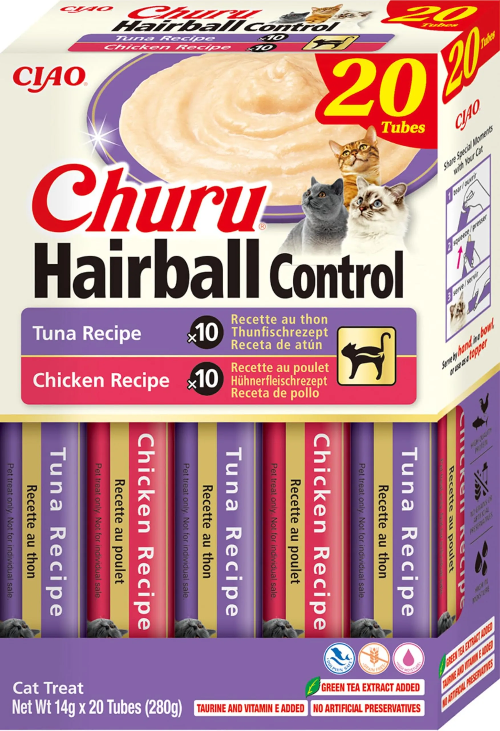INABA Churu Hairball Control Cat Treats, 20x14g - immagine 1