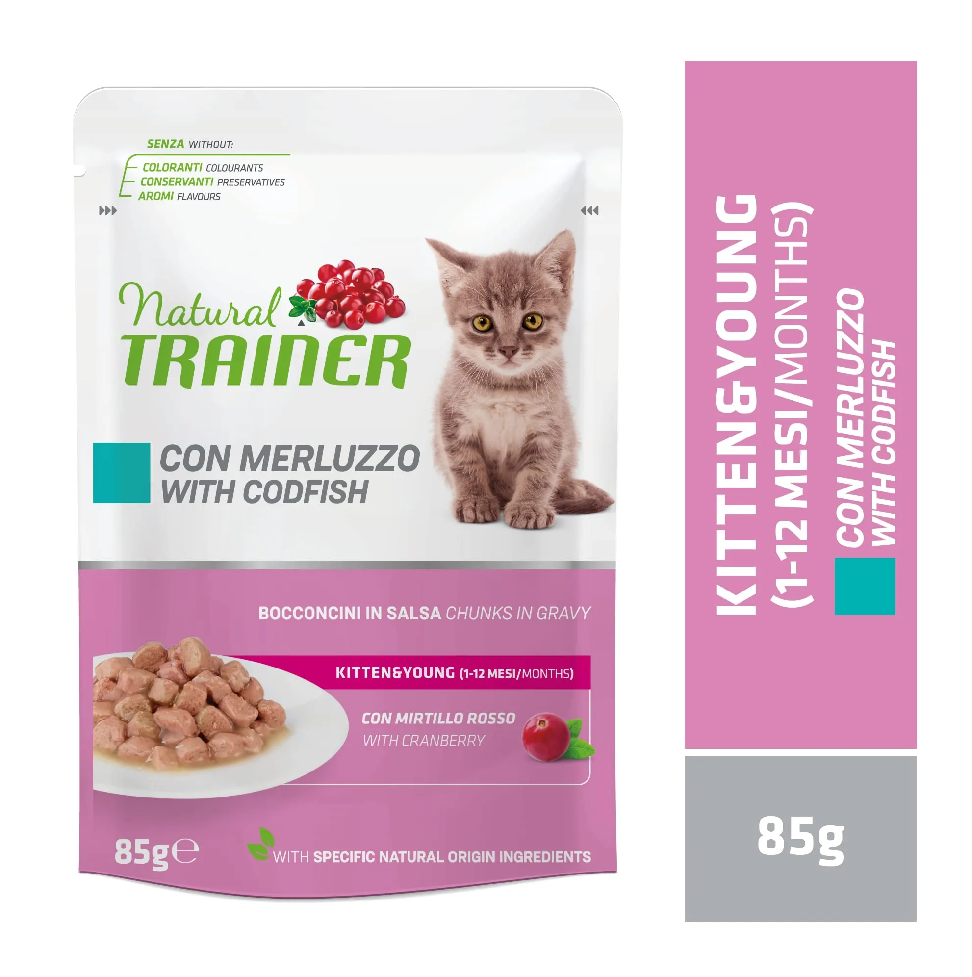 Trainer Natural Kitten & Young Cibo Umido con Merluzzo, 12 x 85 g - immagine 2
