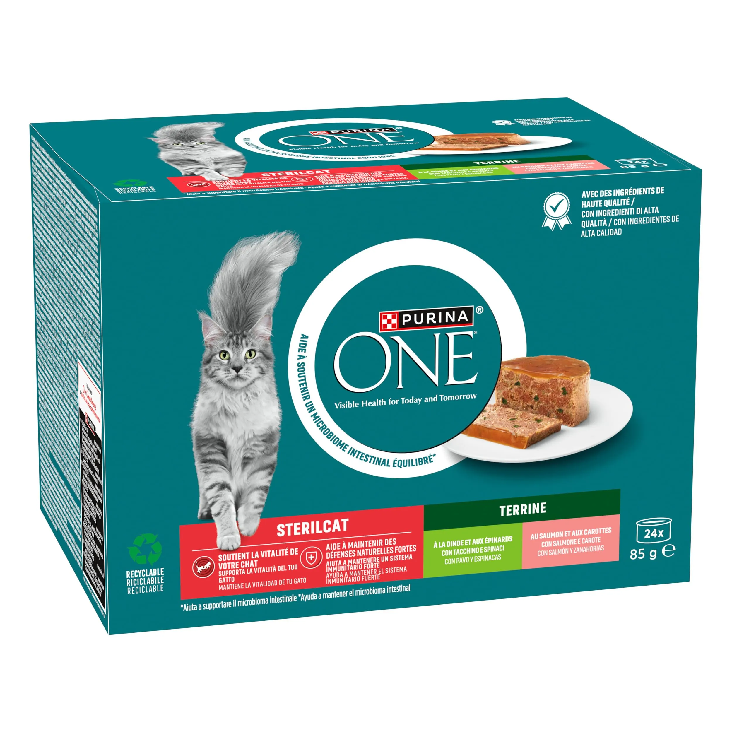 Purina One Bifensis Sterilcat Tacchino e Spinaci, Salmone e Carote 24x85g - immagine 2