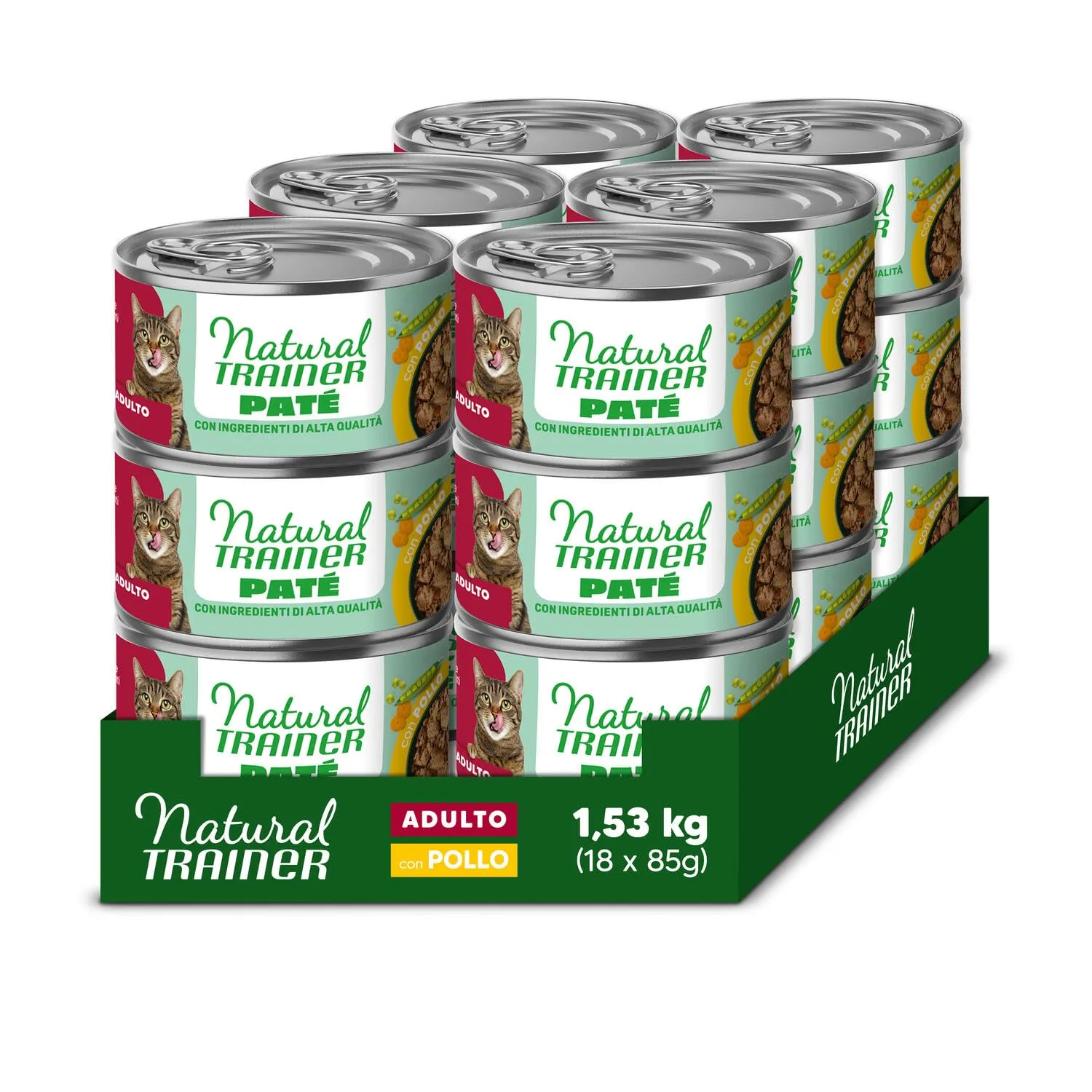 Trainer Natural Adult Cibo Umido per Gatti, Paté di Pollo, 18 x 85g - immagine 1