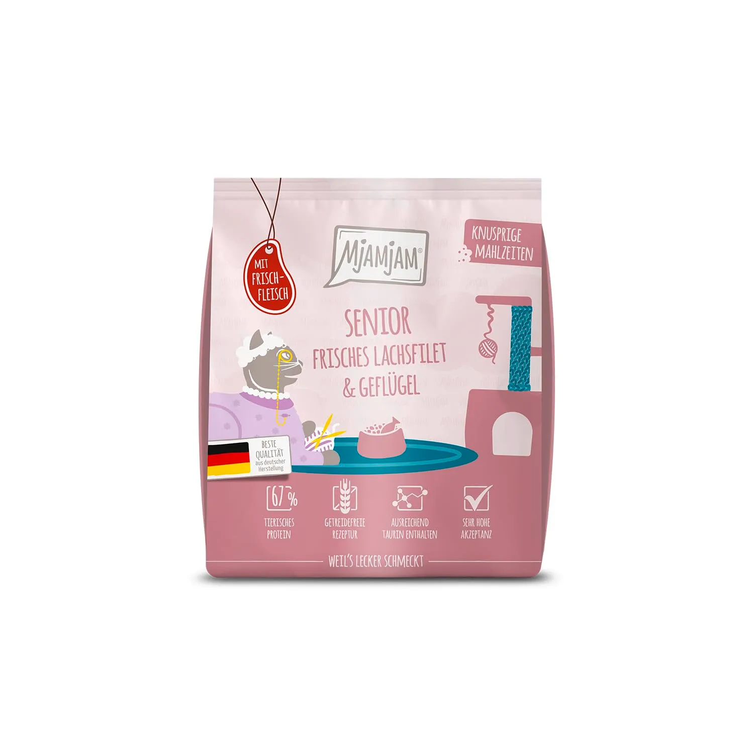 MjAMjAM Crocchette per gatti Senior, Filetto di salmone fresco e pollame, senza cereali, 300 g - immagine 1