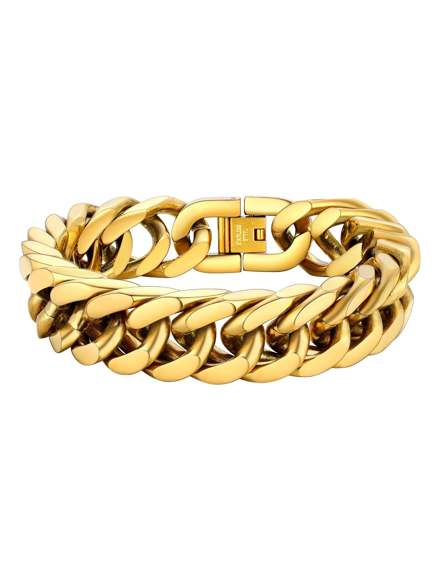 PROSTEEL Braccialetto Catena Cubana Ritorta Oro 17mm Unisex - immagine 1
