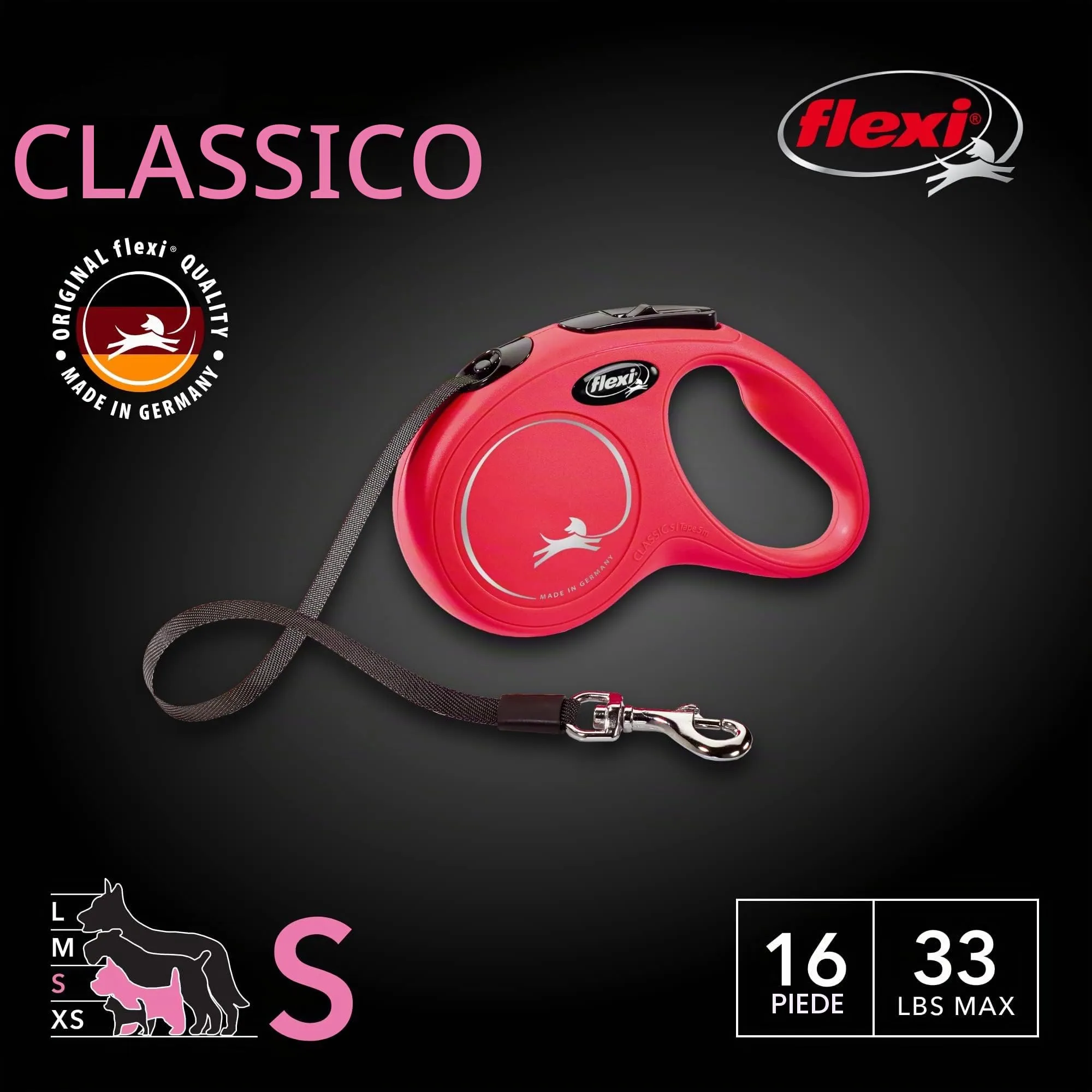 Flexi New Classic CL10T5.250.R Guinzaglio Retrattile per Cani, 4,9 m, Piccolo, Rosso - immagine 2