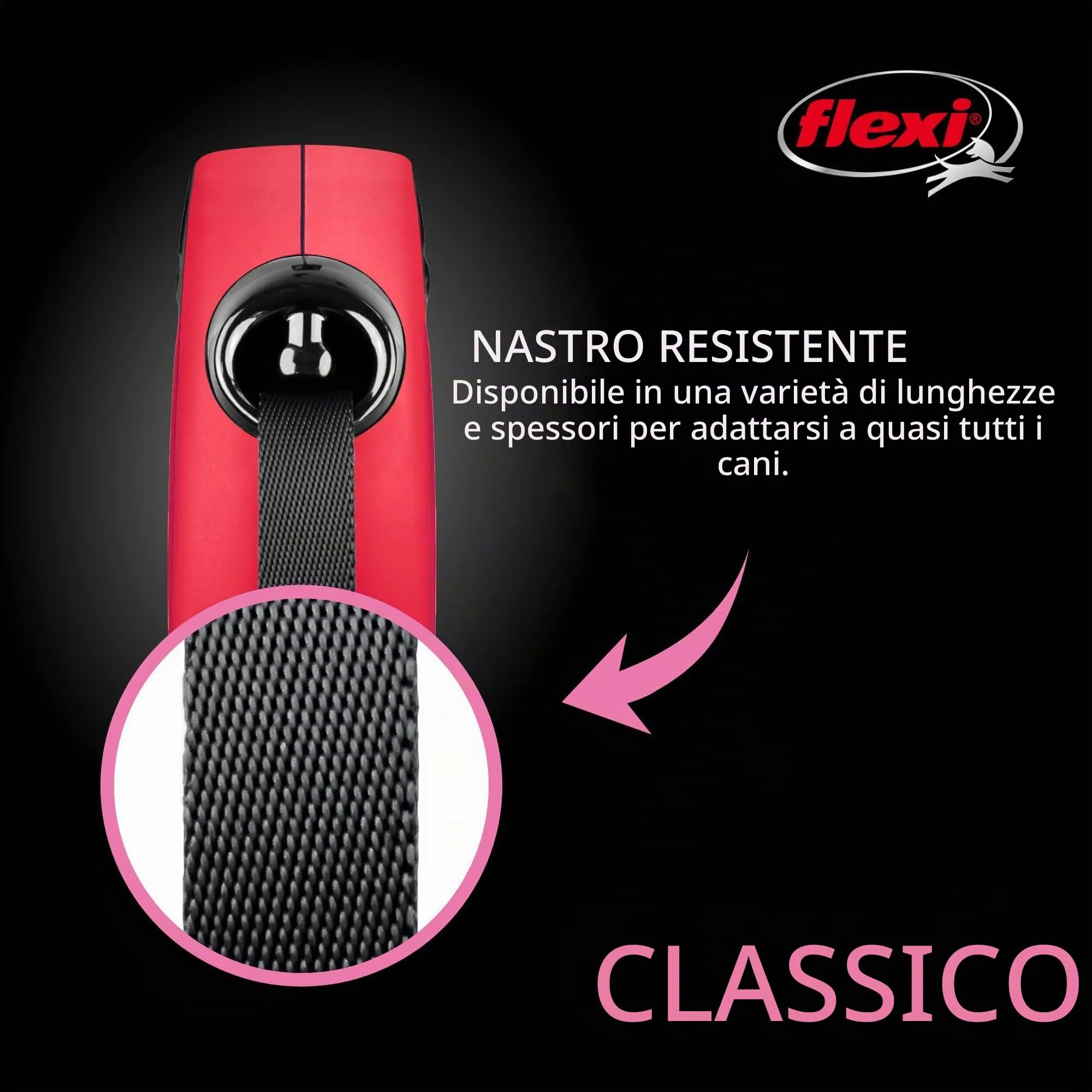Flexi New Classic CL10T5.250.R Guinzaglio Retrattile per Cani, 4,9 m, Piccolo, Rosso - immagine 3