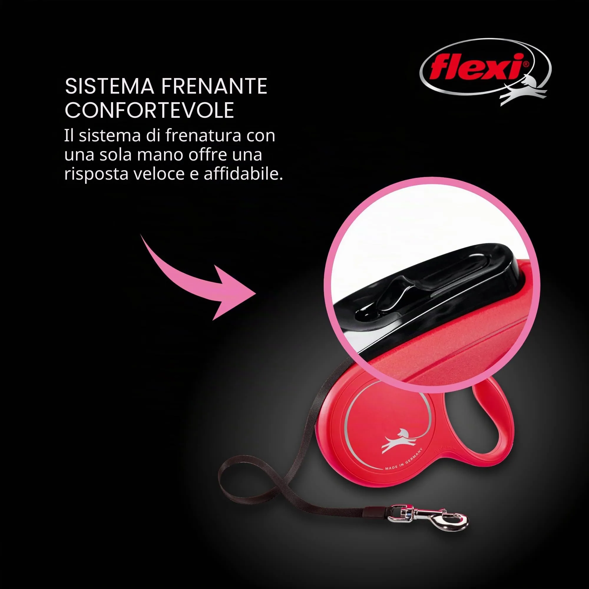 Flexi New Classic Guinzaglio Retrattile per Cani, 4,9 m, Medio, Rosso, CL2MT5.250.R - immagine 5