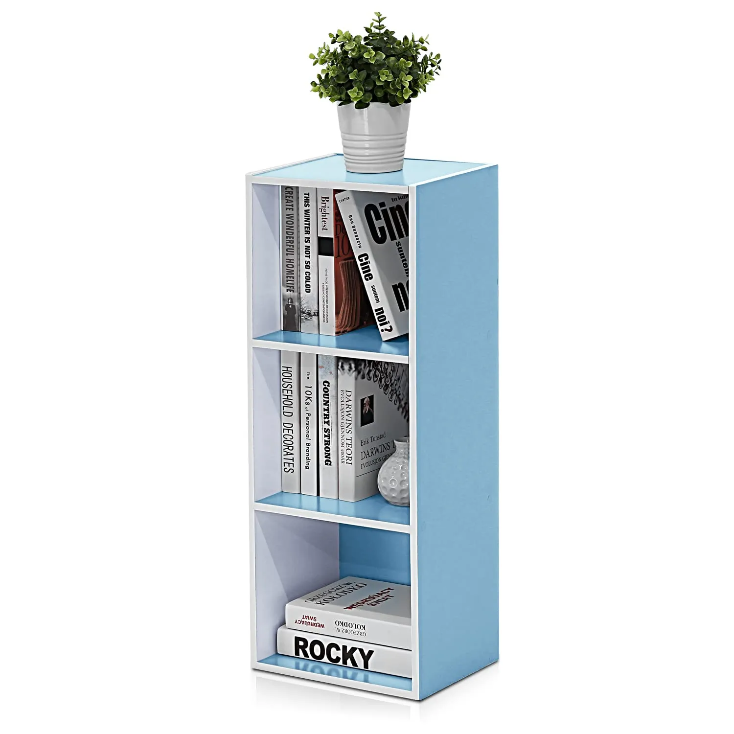 Furinno Luder Libreria a 3 ripiani, Bianco/azzurro - immagine 3