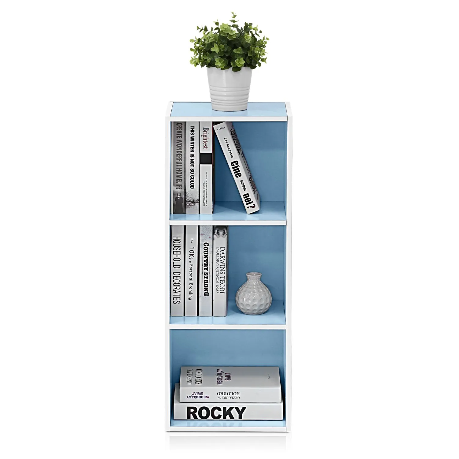 Furinno Luder Libreria a 3 ripiani, Bianco/azzurro - immagine 4
