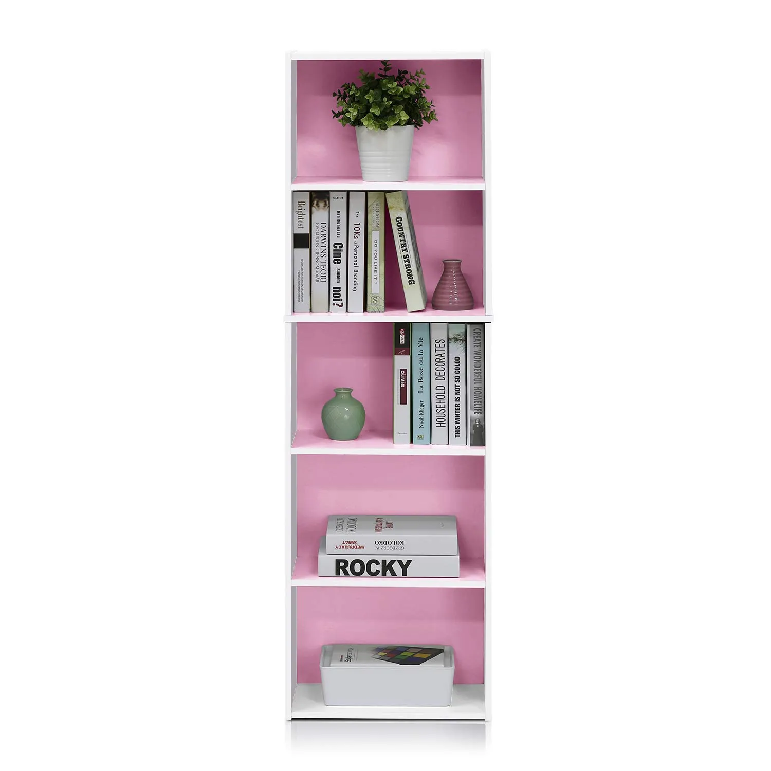 Furinno Luder Libreria a Ripiani Aperti 5 Livelli, Bianco/Rosa - immagine 5