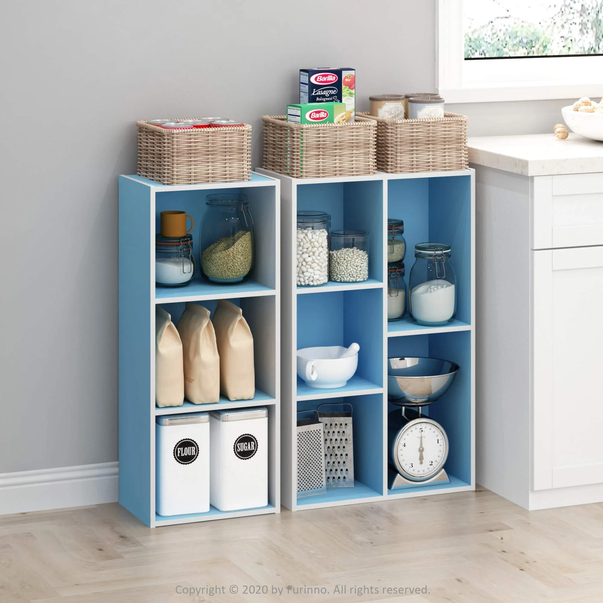 Furinno Luder Scaffale aperto reversibile a 5 cubi, Bianco/Azzurro - immagine 2