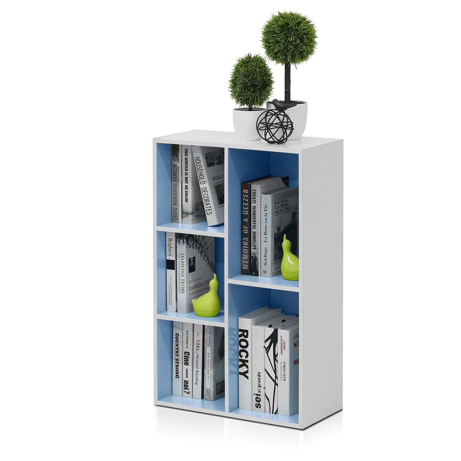 Furinno Luder Scaffale aperto reversibile a 5 cubi, Bianco/Azzurro - immagine 7