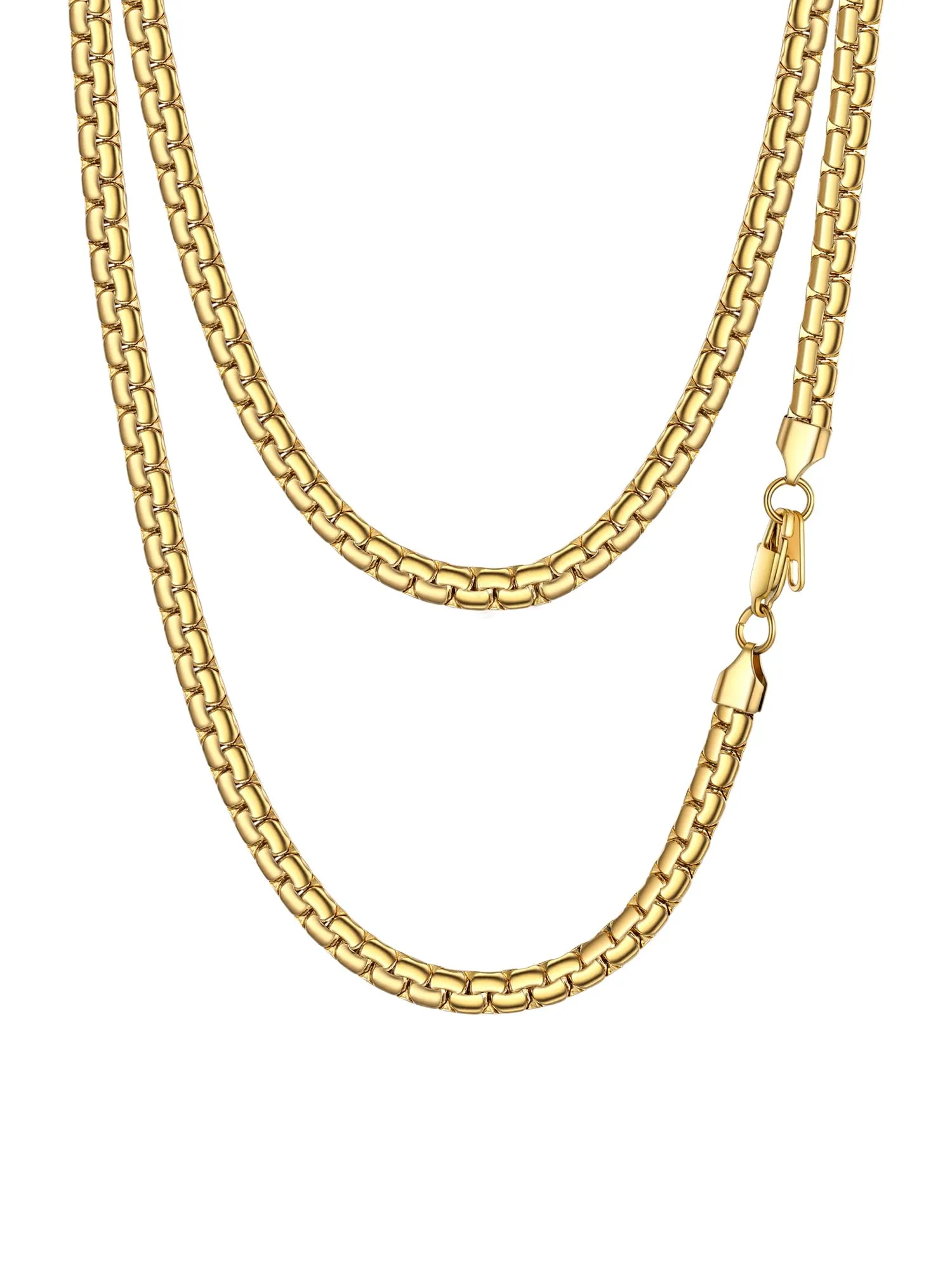 PROSTEEL Collana a catena scatola piatta in acciaio inossidabile placcato oro 18K, 50 cm, 6 mm - immagine 1