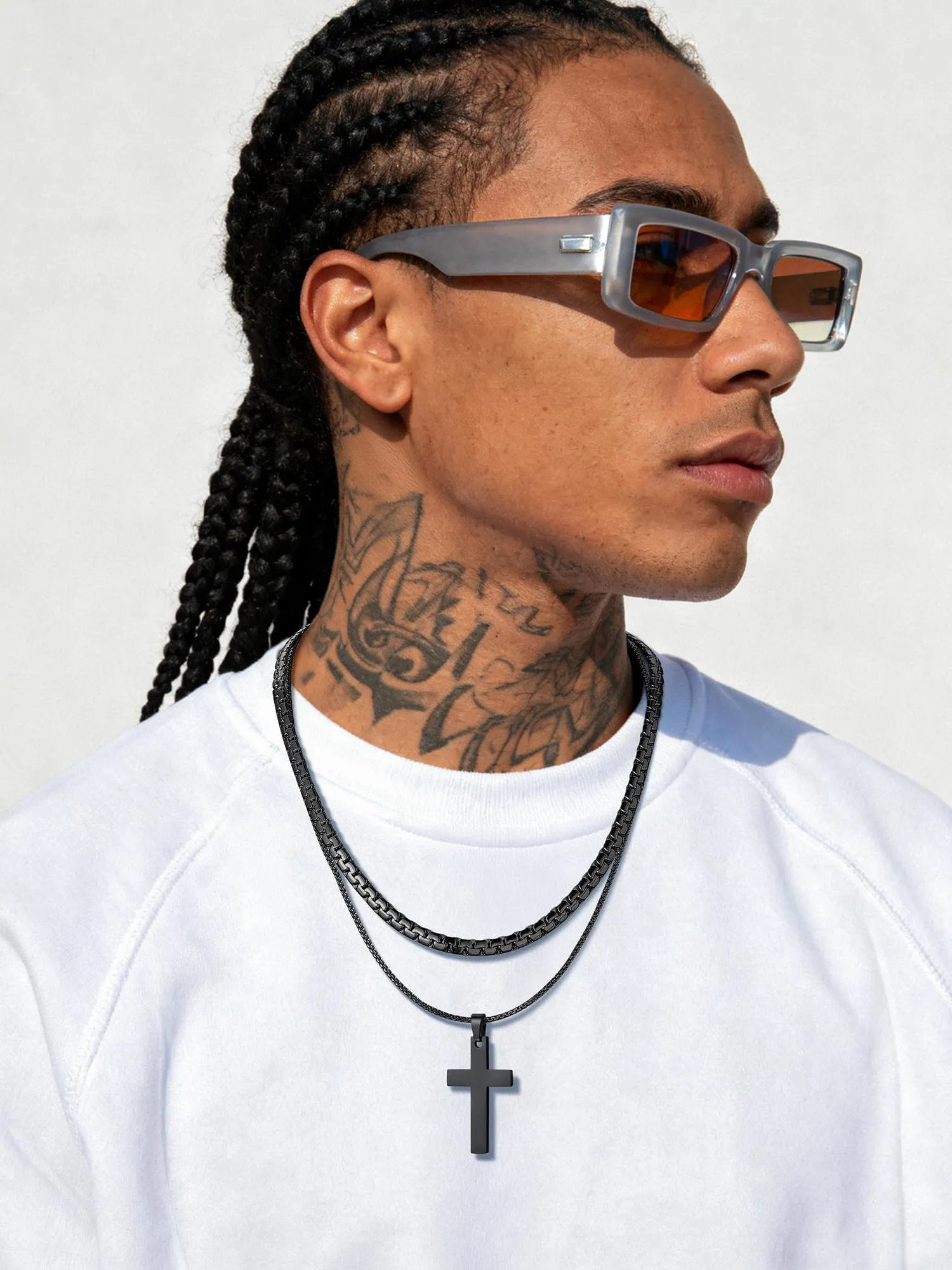 PROSTEEL Collana catena scatola piatta 70 cm 6 mm Nero Acciaio Inossidabile - immagine 4