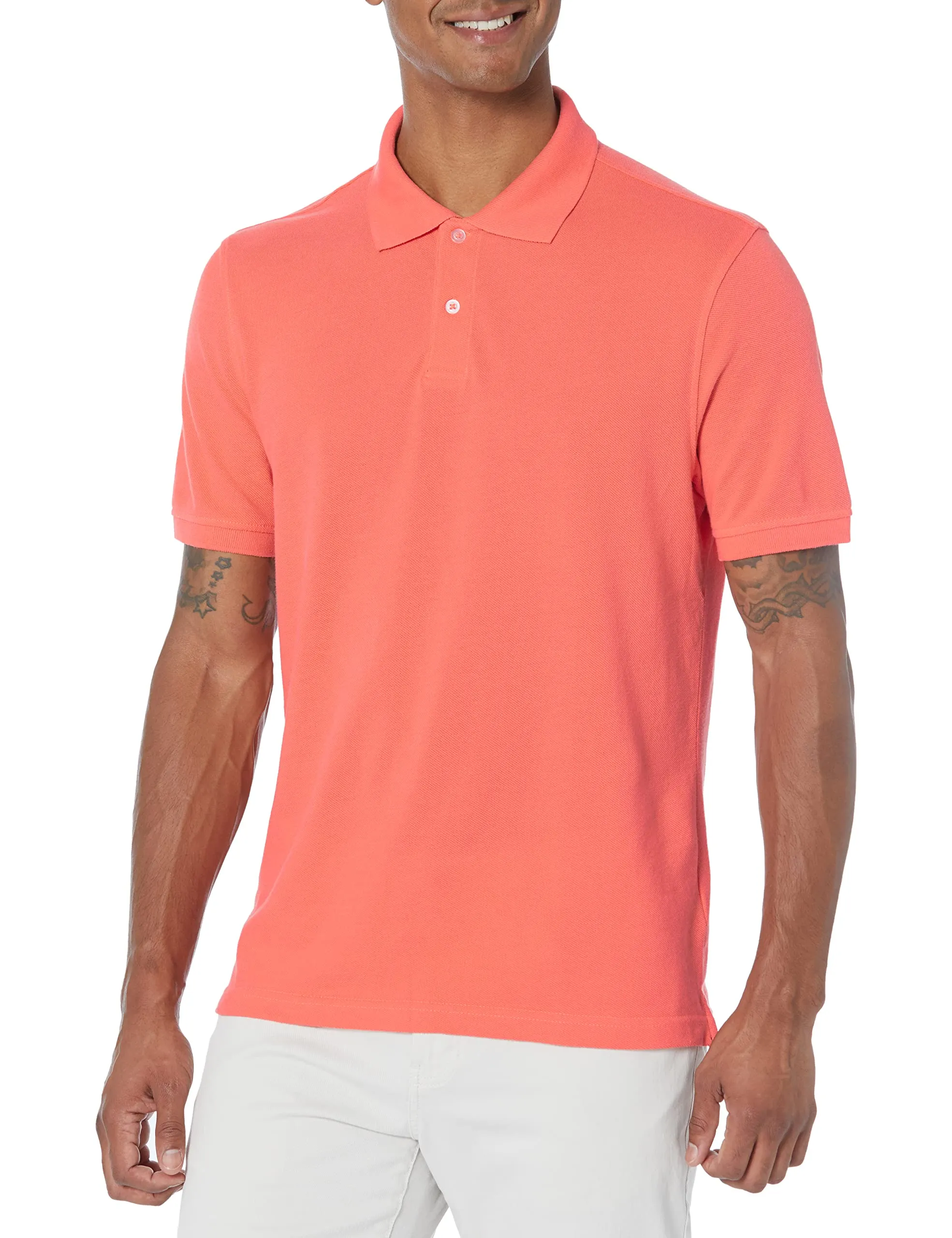 Amazon Essentials Polo in piqué di Cotone Slim Uomo, Arancio Corallo, S - immagine 1