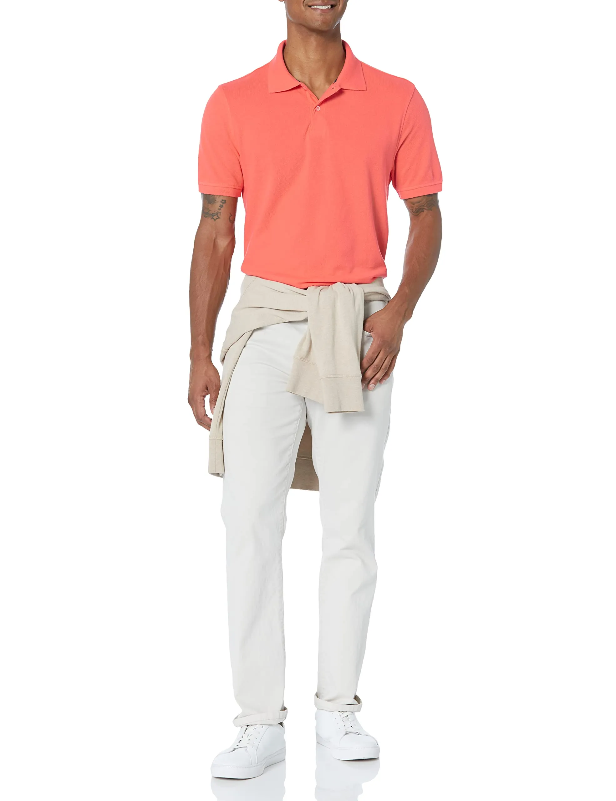 Amazon Essentials Polo in piqué di Cotone Slim Uomo, Arancio Corallo, XL - immagine 5