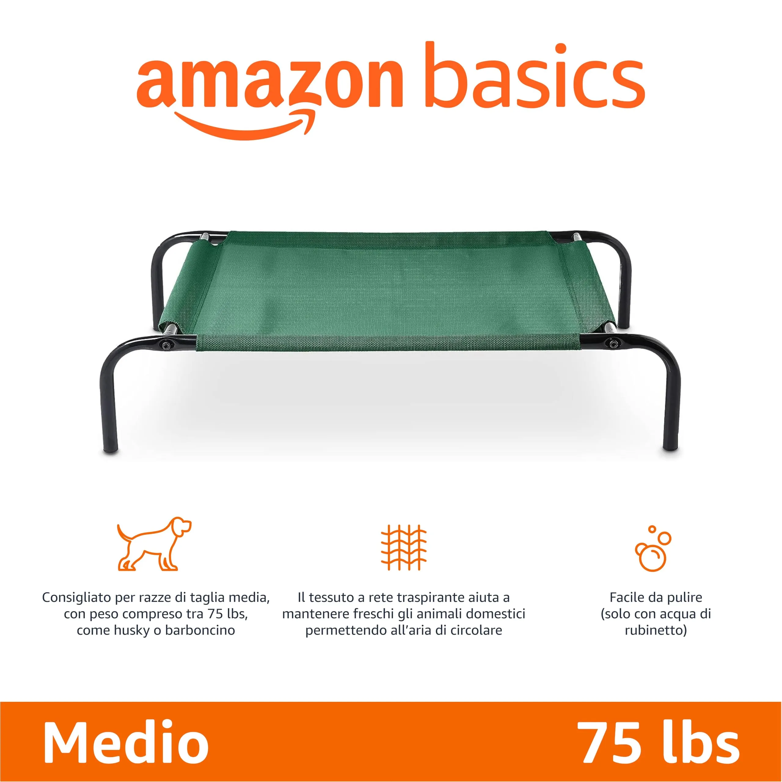 Amazon Basics Lettino Rialzato per Animali Domestici, Misura M, Verde, 110 x 65 x 19 cm - immagine 2