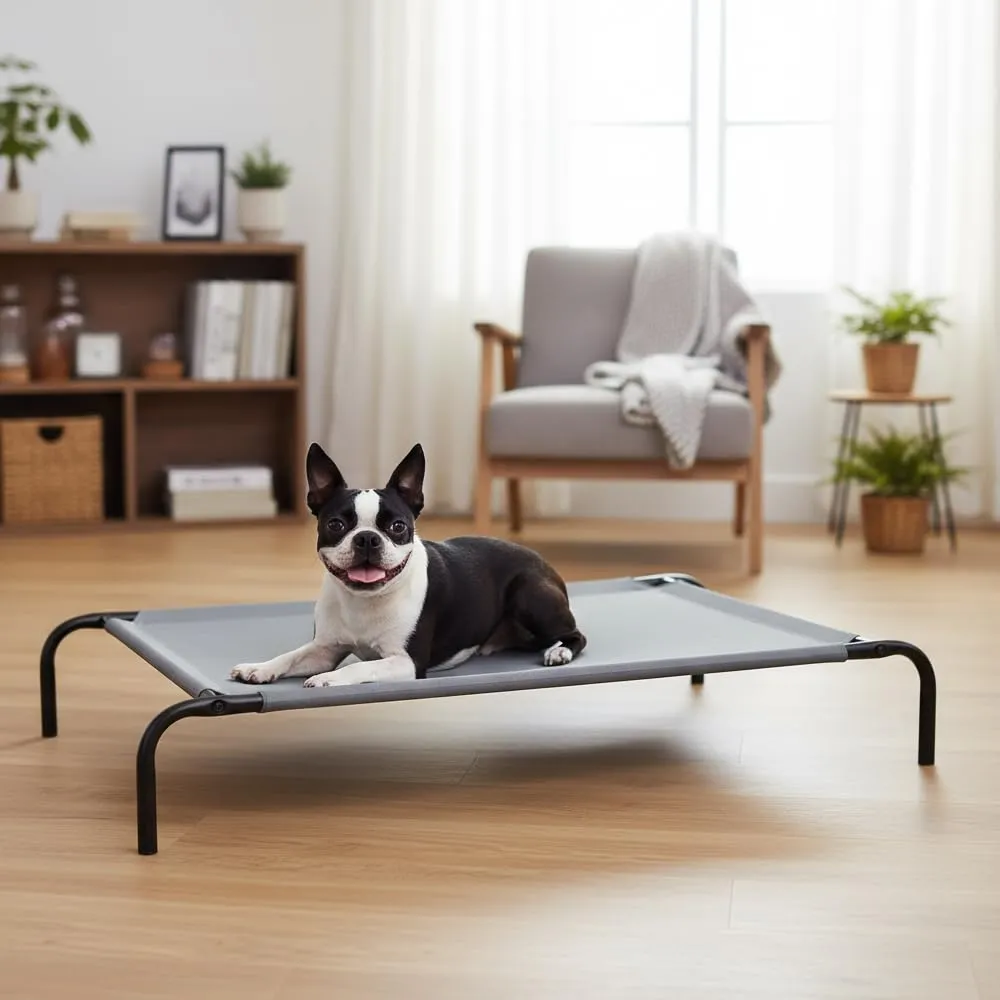 Amazon Basics Lettino Rialzato per Animali Domestici, Stoffa, Grigio, Taglia L (130 x 80 x 19 cm) - immagine 7