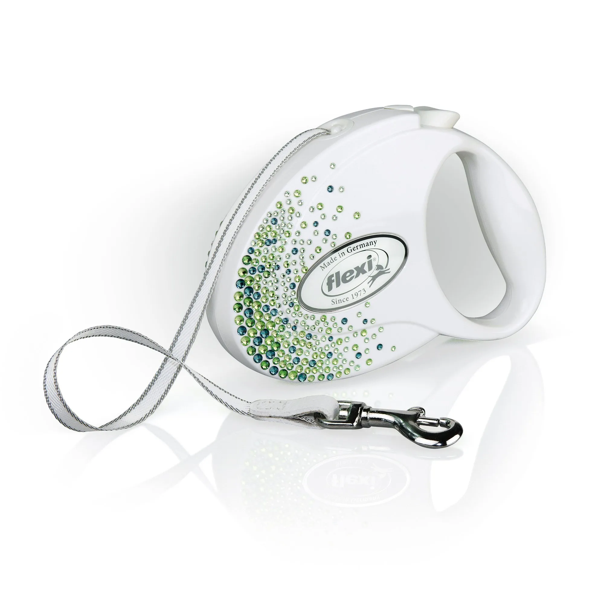 Flexi Glam Splash Leaf with Swarovski Crystals Dog Retractable Lead, Medium, 5m, White - immagine 1