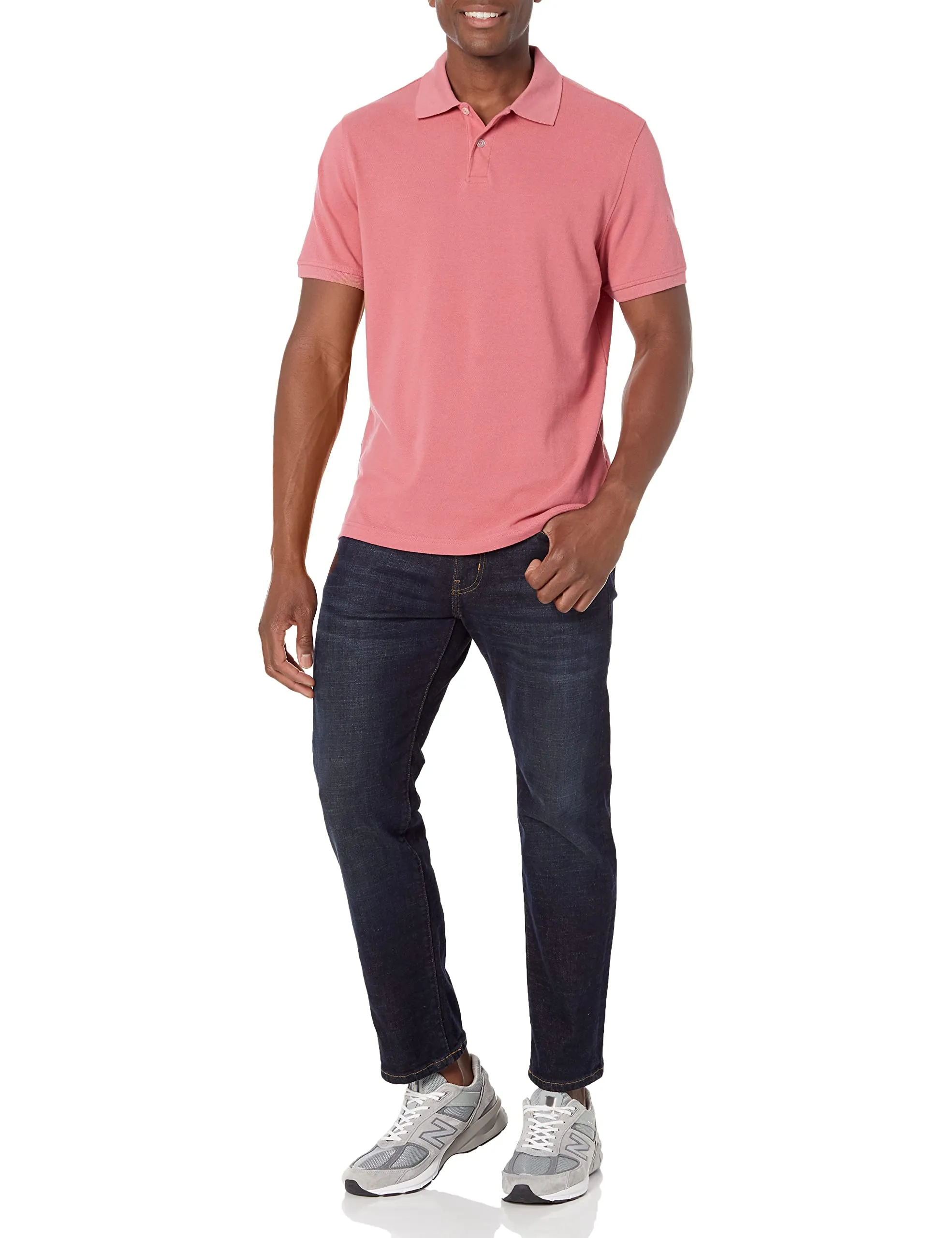 Amazon Essentials Men's Slim-Fit Cotton Piqué Polo, Rosso Slavato, L - immagine 5