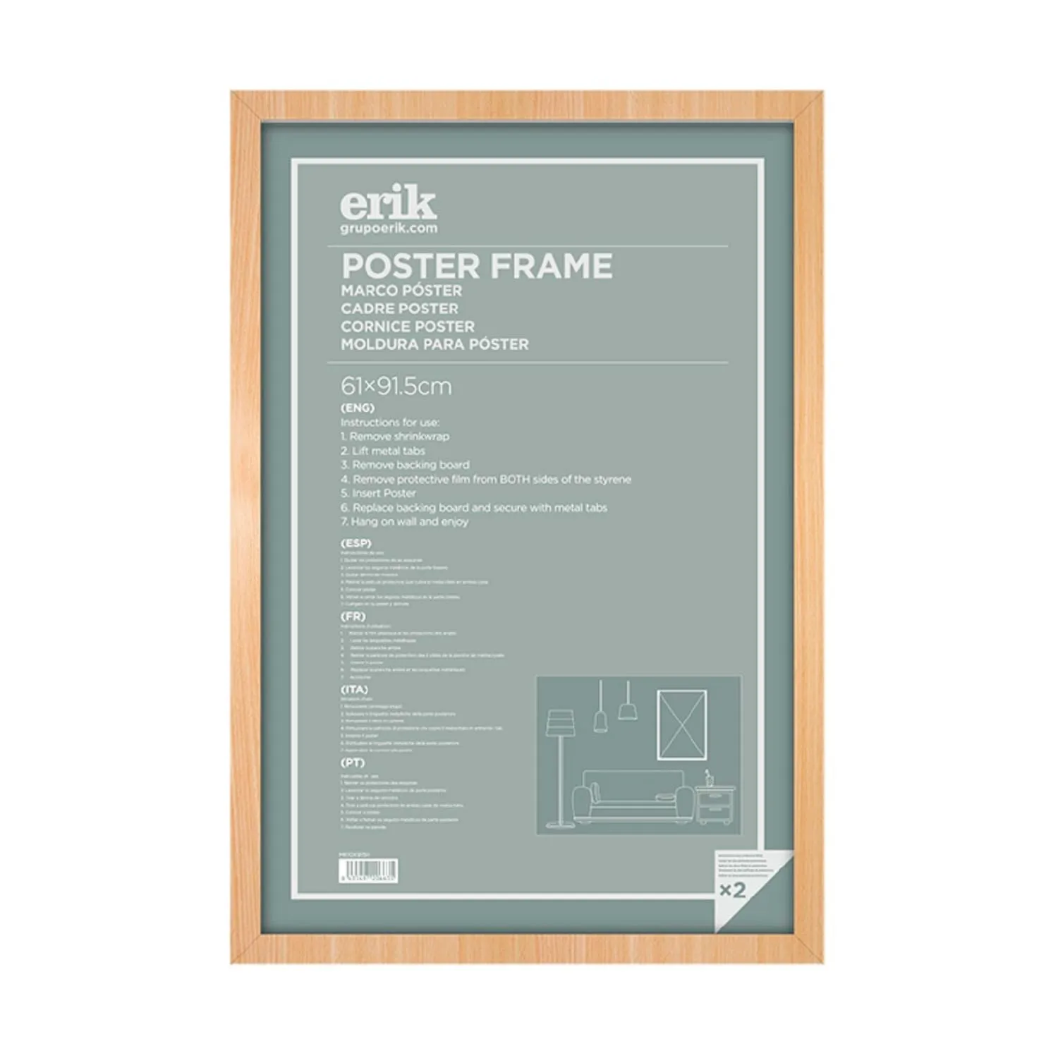 Grupo Erik Cornice per Poster 61 x 91,5 cm - MDF Faggio - immagine 1