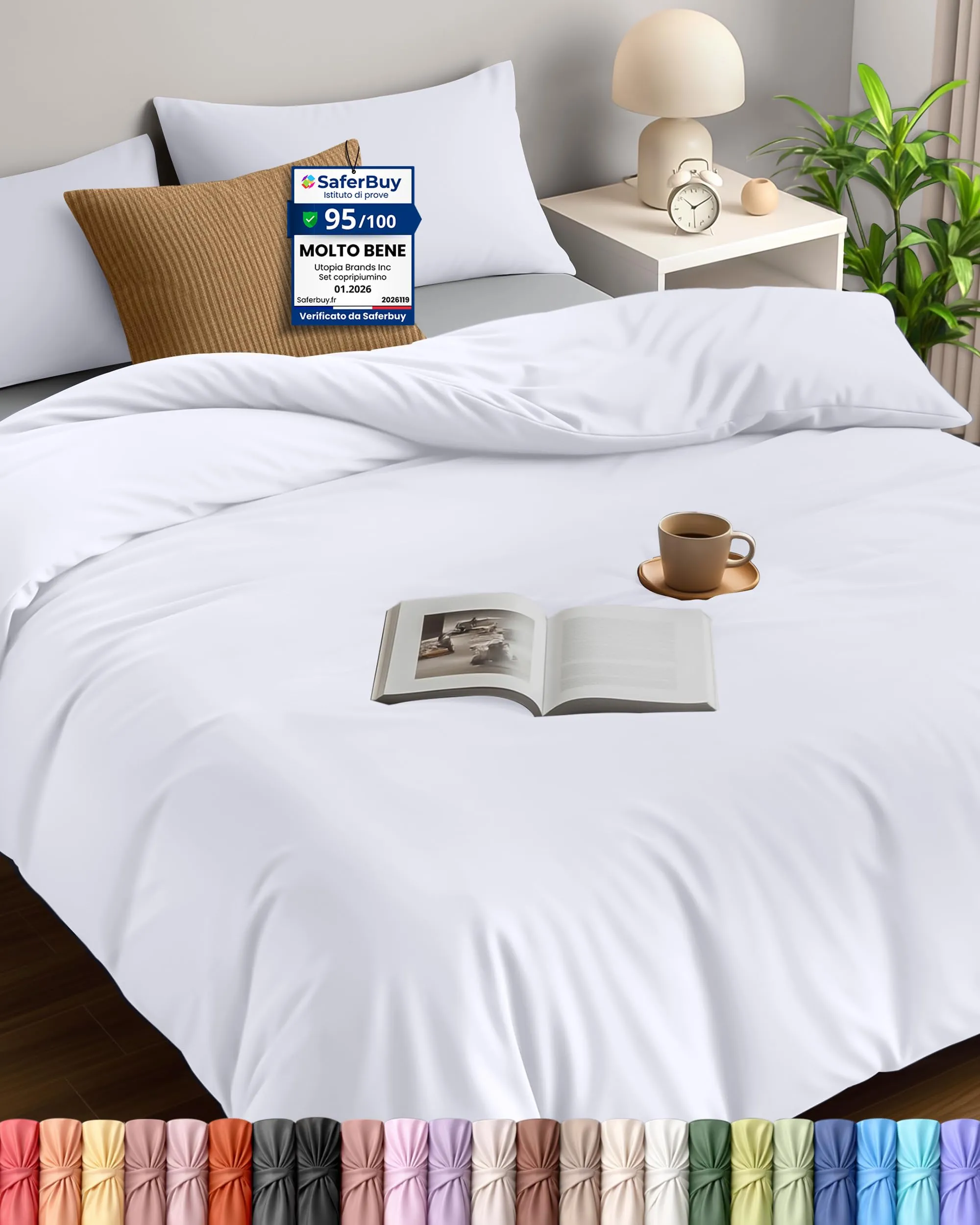 Utopia Bedding Set Copripiumino 3 Pezzi in Microfibra, 200x200cm + 2 Federe 50x75cm, Bianco - immagine 1