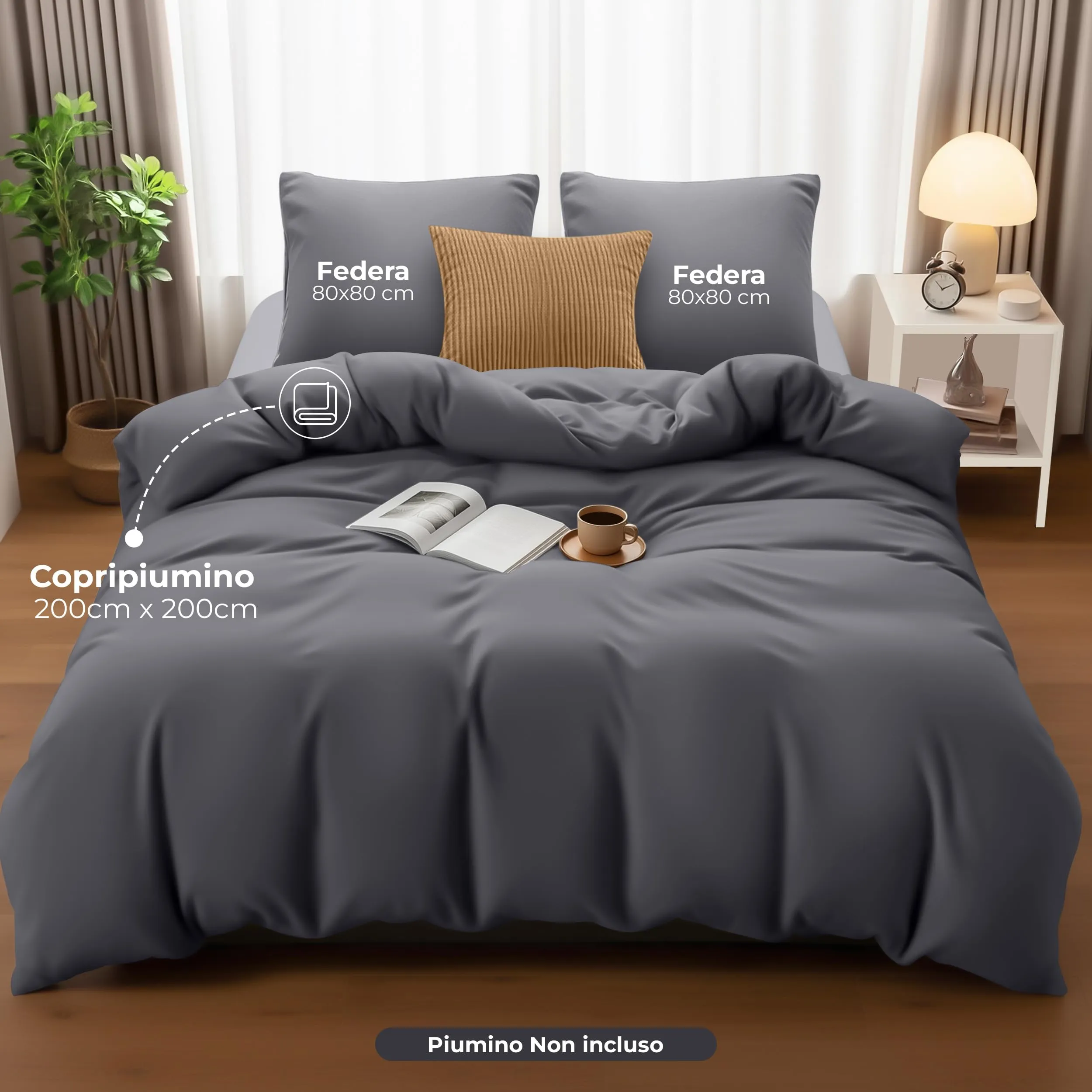 Utopia Bedding Copripiumino in Microfibra 200x200cm con Federe 80x80cm, Grigio - immagine 4